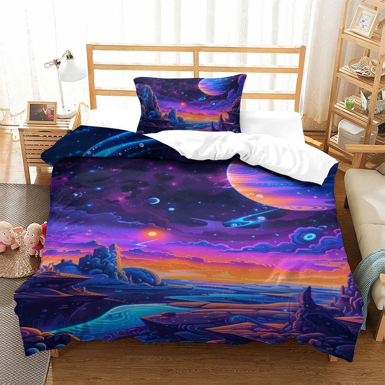 Parure de lit 3D Planète Bleue microfibre respirante super douce 2 pièces