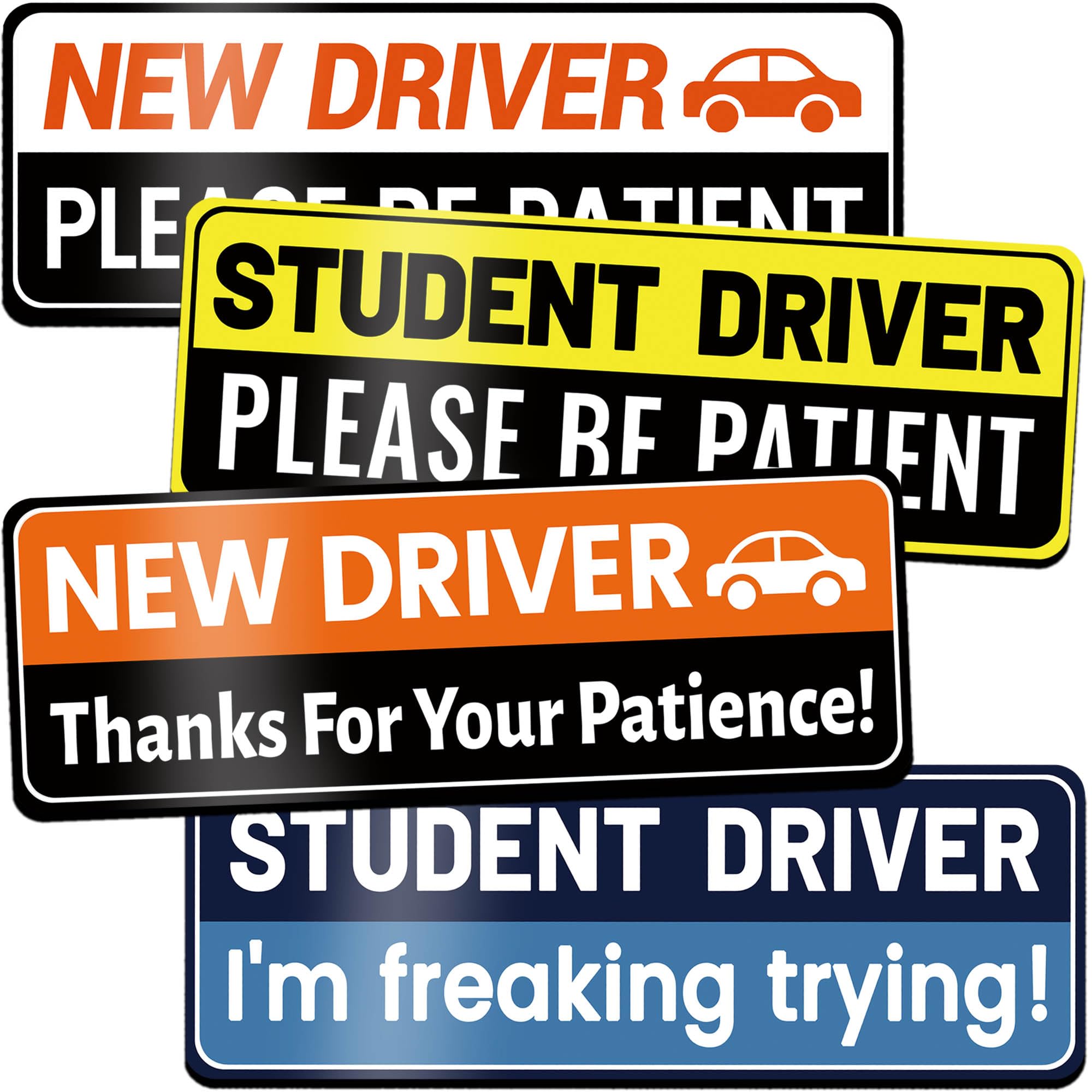 Student Driver Magnet for Car: 4 Pack Funny &amp; Reflective Be Patient Bumper Sticker for Teen New Rookie Novice Driver - Weather-Resistant Safety Warning Signs for Metal Vehicle Surface