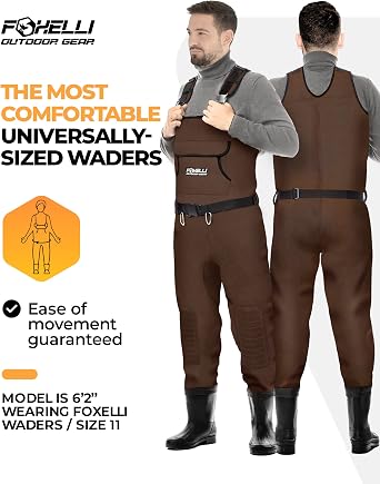 Foxelli Chest Waders, Waterproof 4mm Neoprene Hunting & Fishing Waders for Men & Women with Boots