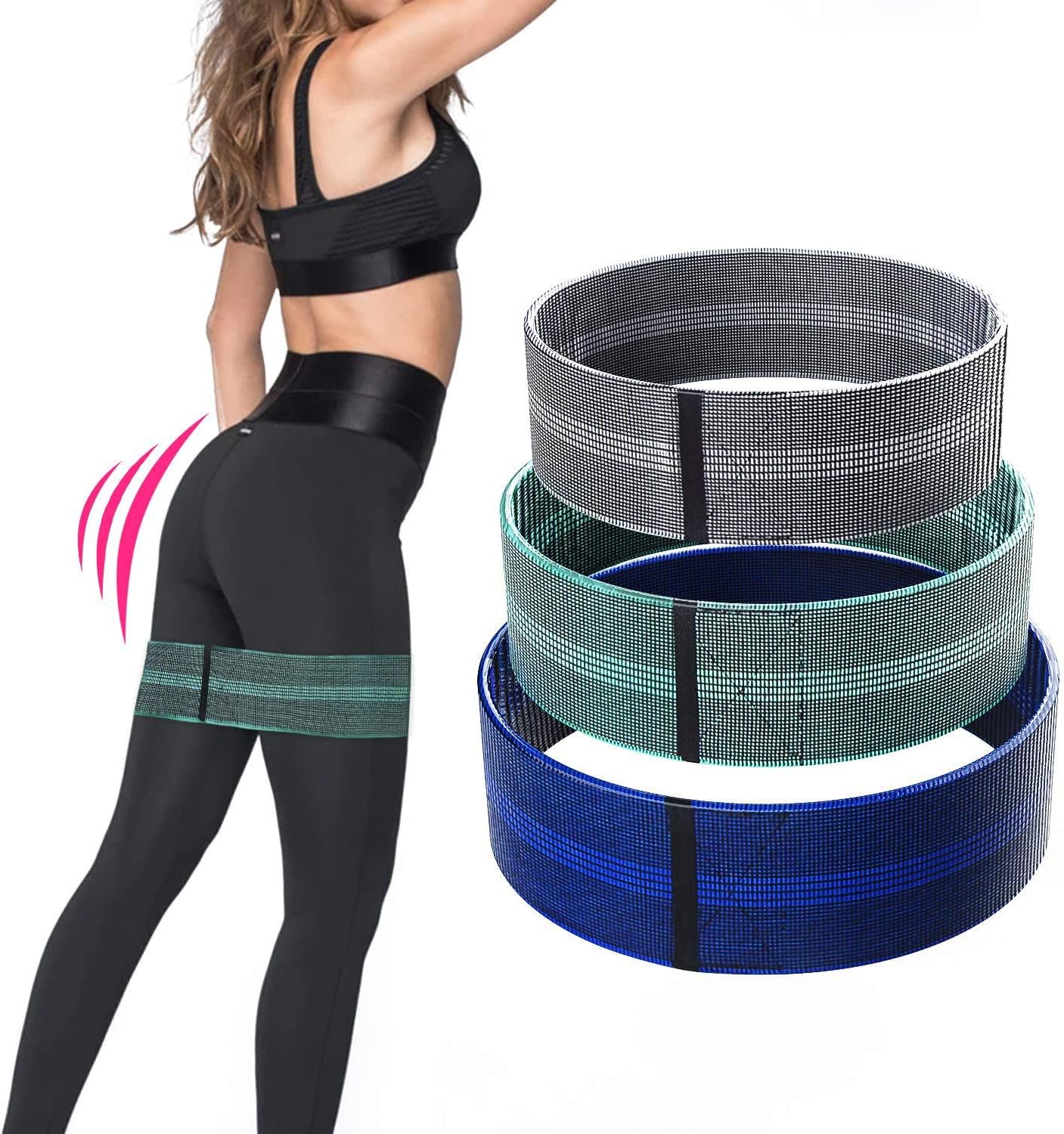 Yofidra Resistance Bands Set - Premium Fabric Exercise Bands with Non-Slip Design, 3 Resistance Level Workout Booty Bands Improving Mobility and Strength for Legs and Butt