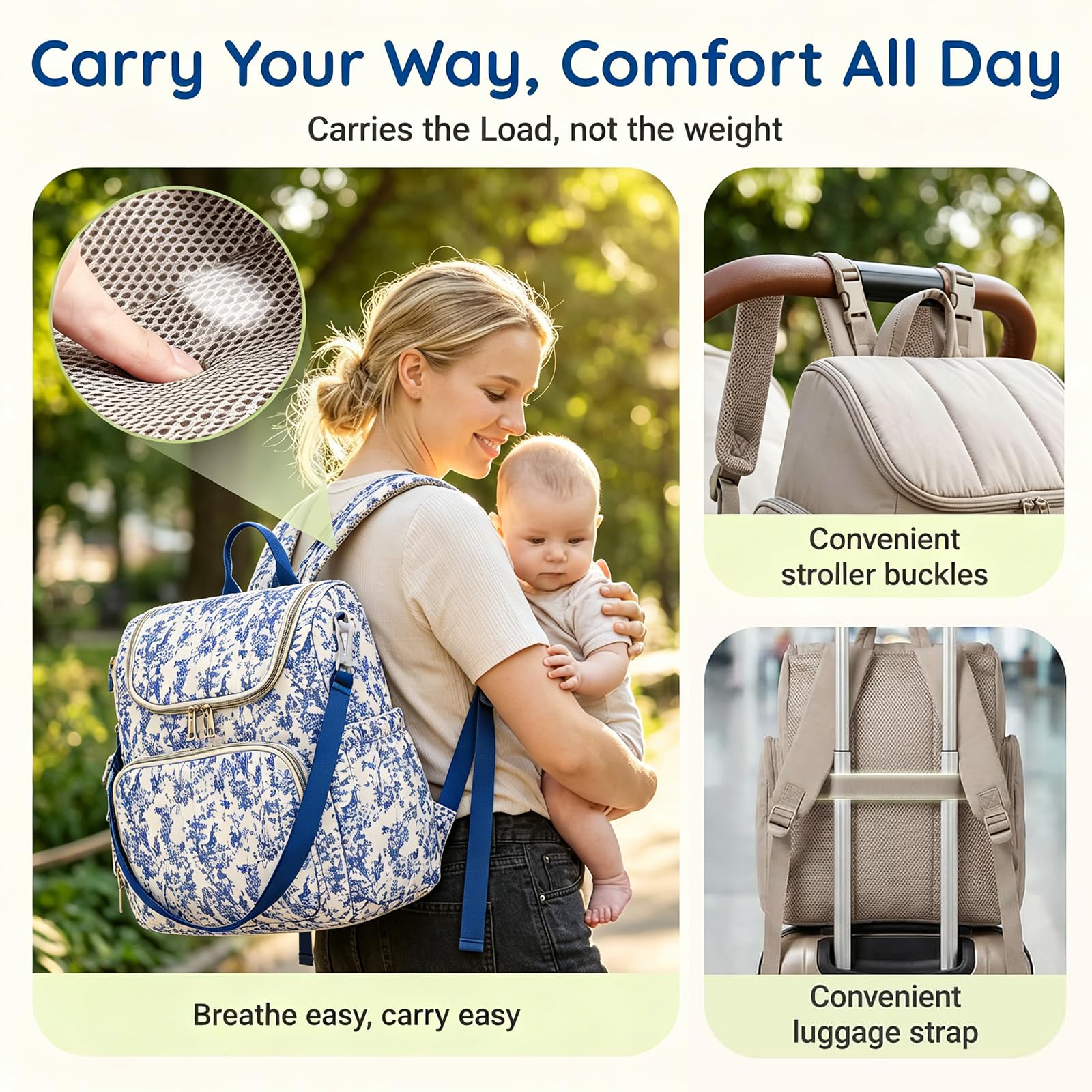Stilvoller Wickelrucksack für Eltern mit mehreren Taschen, isolierten Fächern und Kinderwagengurt für Baby-Zubehör