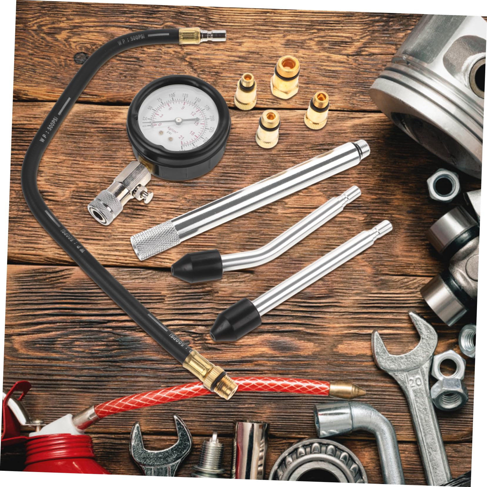 Alipis Probador De Compresión De Cilindros Compatible Coches y Motocicletas Medidor De Presión Para Reparaciones Kit Completo