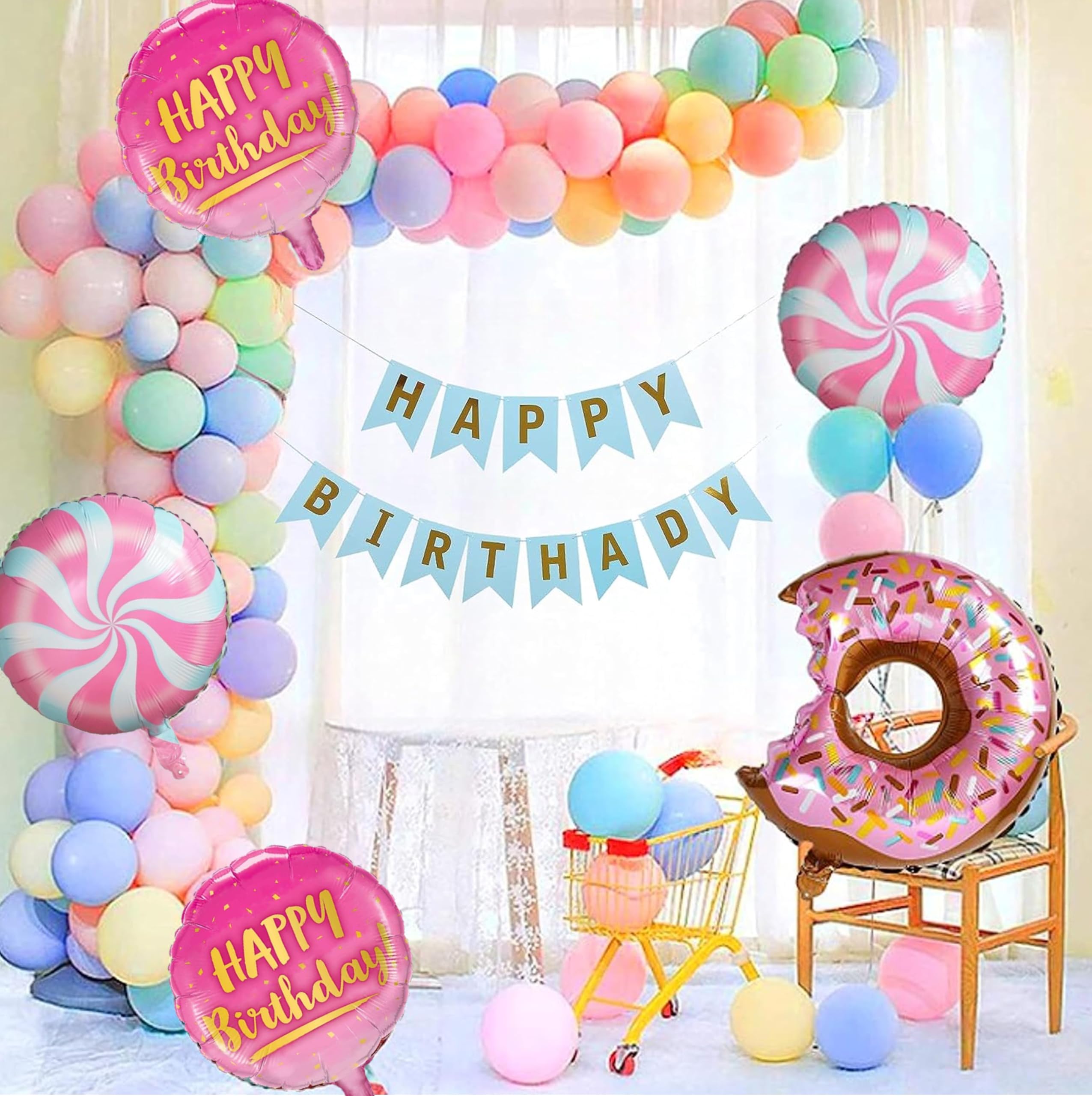 TOYXE Rubber Donut Candy Pastel Balloons Birthday Decoration Set 108 Pcs