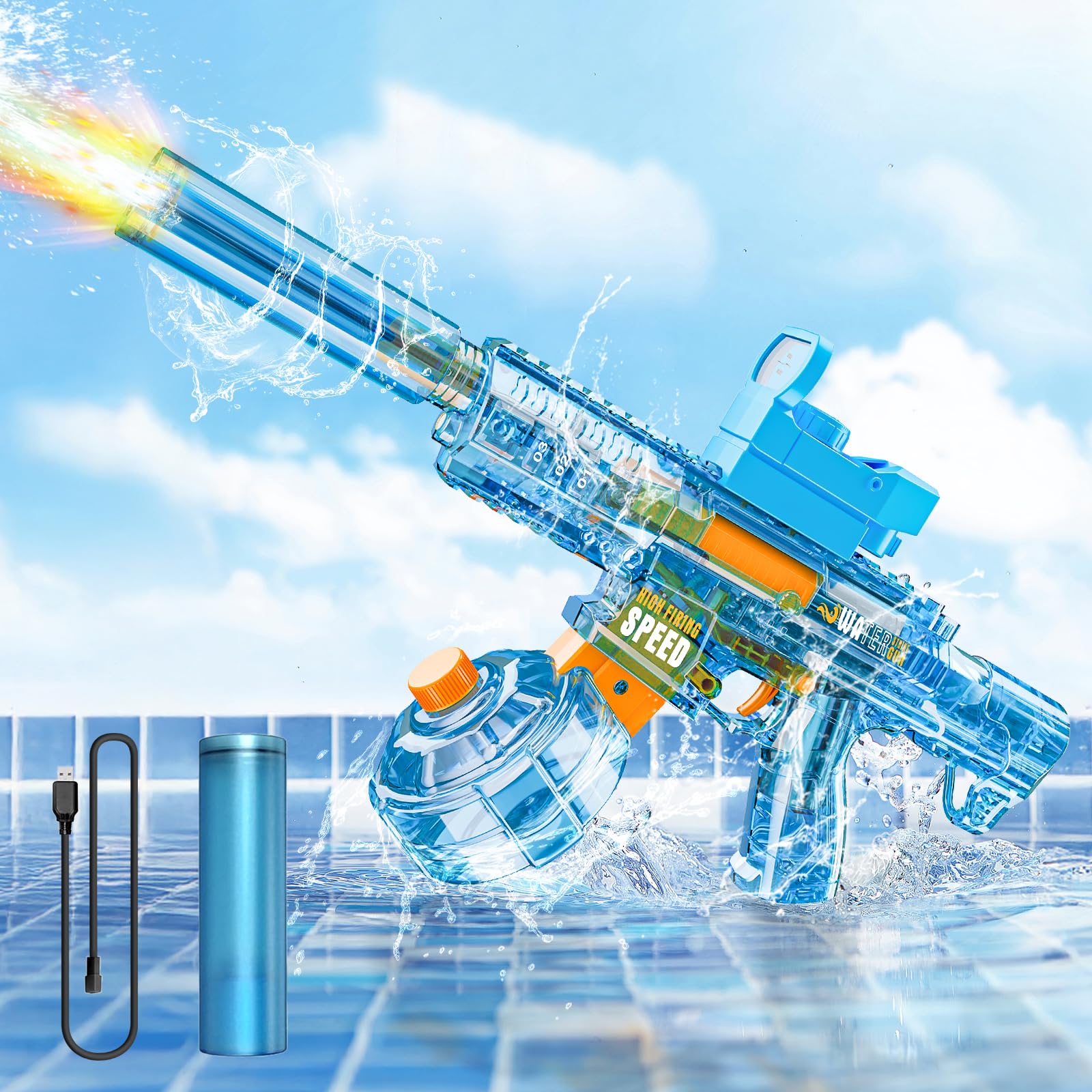 Pistola ad Acqua Elettrica, Pistole Giocattolo ad Acqua 32FT Super potente, Alta Capacità Fucile ad Acqua Elettrico Elettriche Giocattolo per Bambini e Adulti Giardino Piscina Spiaggia(UMP45 Blu)