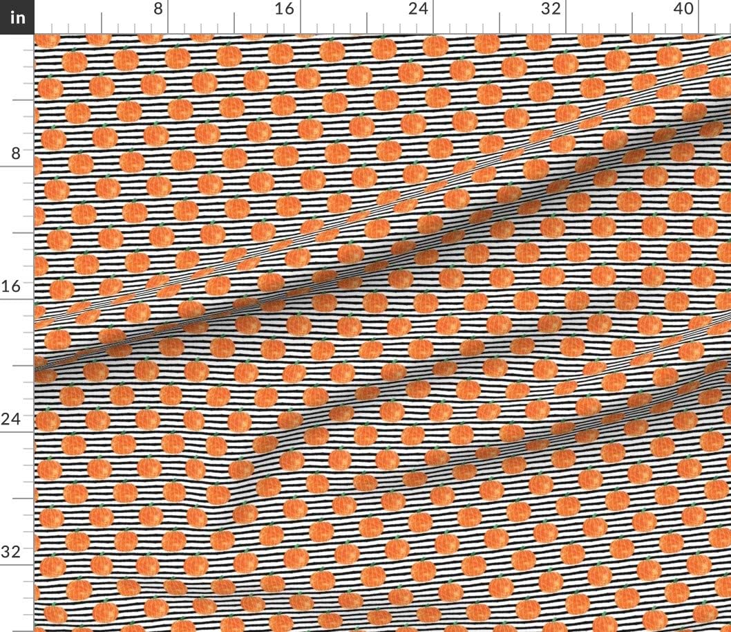 Spoonflower Fabric - Watercolor Pumpkins Stripes Pumpkin Halloween Trendy Orange Black Printed on Petal Signature Cotton Fabric by The Yard - Sewing Quilting Apparel Crafts Decor