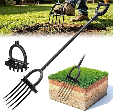 Broadfork Garden Tool, 55IN Pitch Fork for Gardening 5-Tine Heavy Duty Garden Fork with Ergonomic D-Grip Handle for Digging Loosening Soil Cultivating Weeding Composting