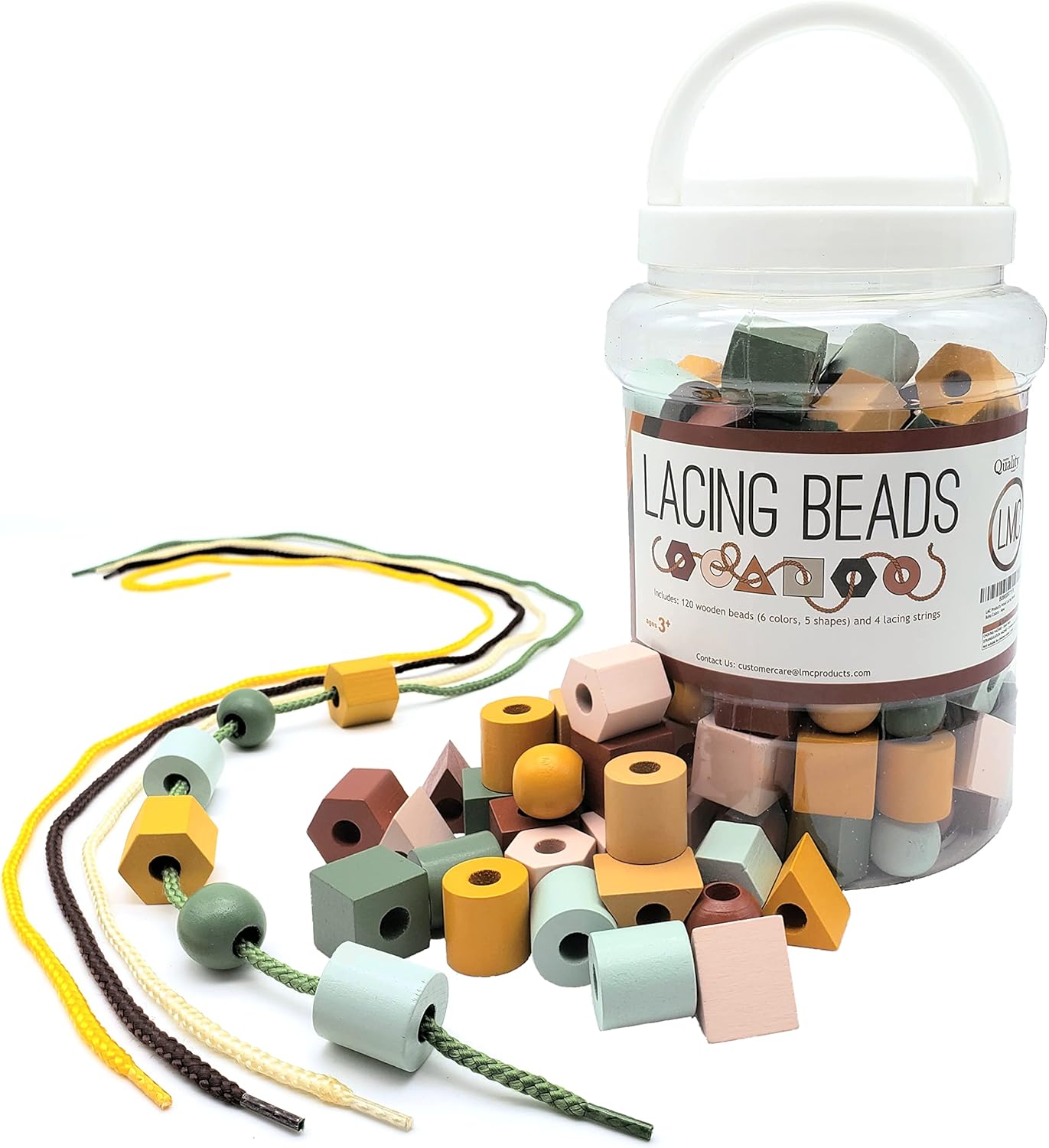 LMC Products Wooden Lacing Beads & Strings 125 Pieces, Fine