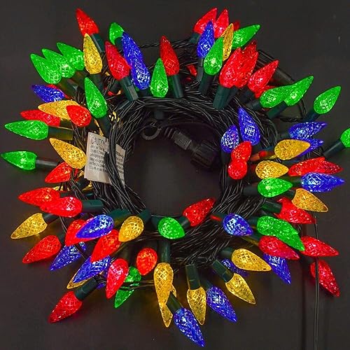 Twinkle Star Guirnalda de luces C6 de Navidad, 50 luces LED de 17 pies que funcionan con pilas con 8 modos de iluminación, luces impermeables para