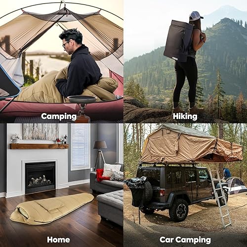 Miniatura 7 de ICECO Saco de dormir XL para adultos, saco de dormir de campamento de 10 F para clima frío, saco de dormir de mochilero de 3 estaciones, cálido y