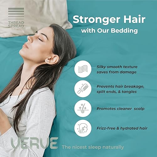 Miniatura 6 de THREAD SPREAD Viscosa de sábanas de bambú, juego de 5 piezas, sábanas para cama dividida tamaño King, con sábana bajera de bolsillo profundo,