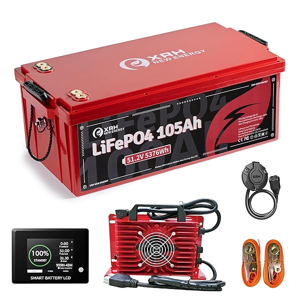 48V(51.2V) LiFePO4 Lithium Golf Cart Battery Built-in 250A BMS,with 48V 20A Lithium Battery Charger,Mobile APP,Touch Monitor,Port Plug and retention strap,6000+ Cycles,Perfect for Golf Carts (Plastic)