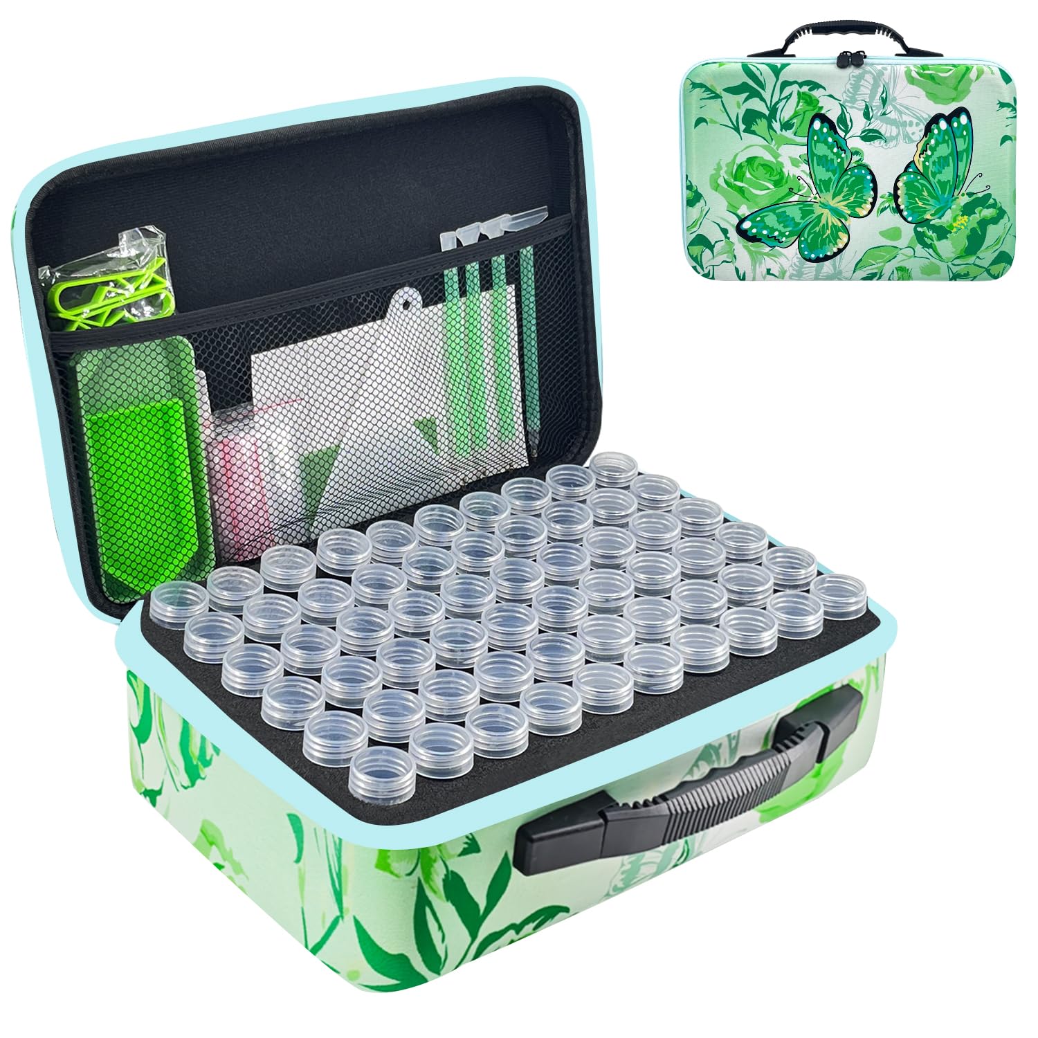 LIRUNQIU Diamond Painting Storage Containers, 120 Slots Diamond Painting Accessories and Tools for Diamond Art Organizer Case(Green)
