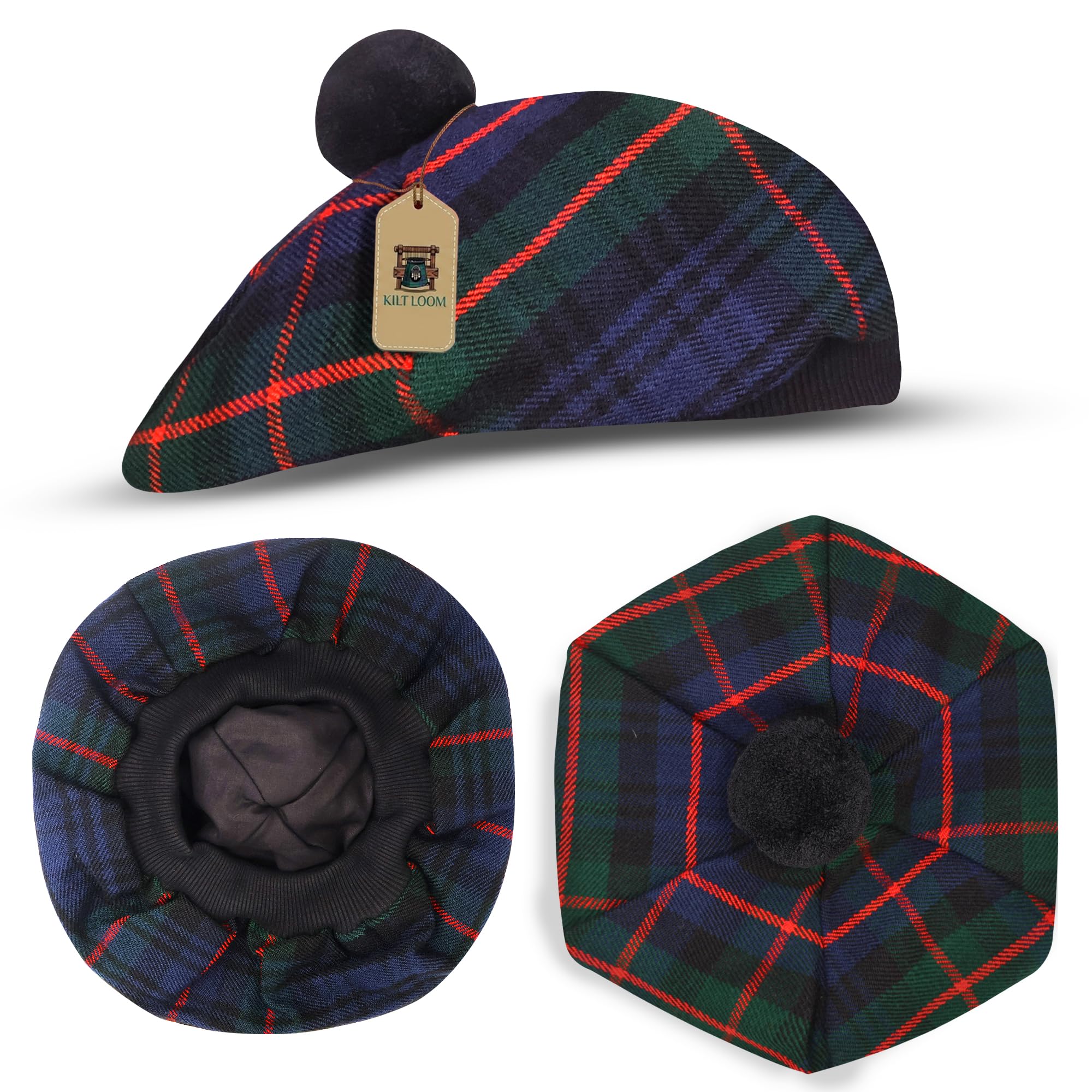 Tam O Shanter Scottish Hat, Tartan Bonnet with Pom Pom, Traditional Highland Beret, Kilt Dress Hat (UK, Alpha, One Size, Murray of Atholl)