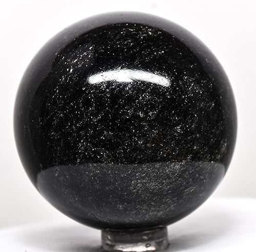 Miniatura 3 de Esfera de obsidiana brillante plateada de 2.1 pulgadas, bola mineral natural brillante de cristal volcánico, piedra preciosa pulida, México + soporte