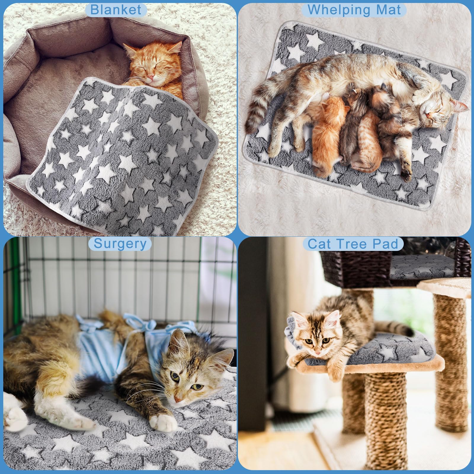 2 almohadillas autocalentables para gatos y gatos, manta de gato autocalentable para gatos y gatos, manta térmica cálida para mascotas (estrella grande, 41 x 29)