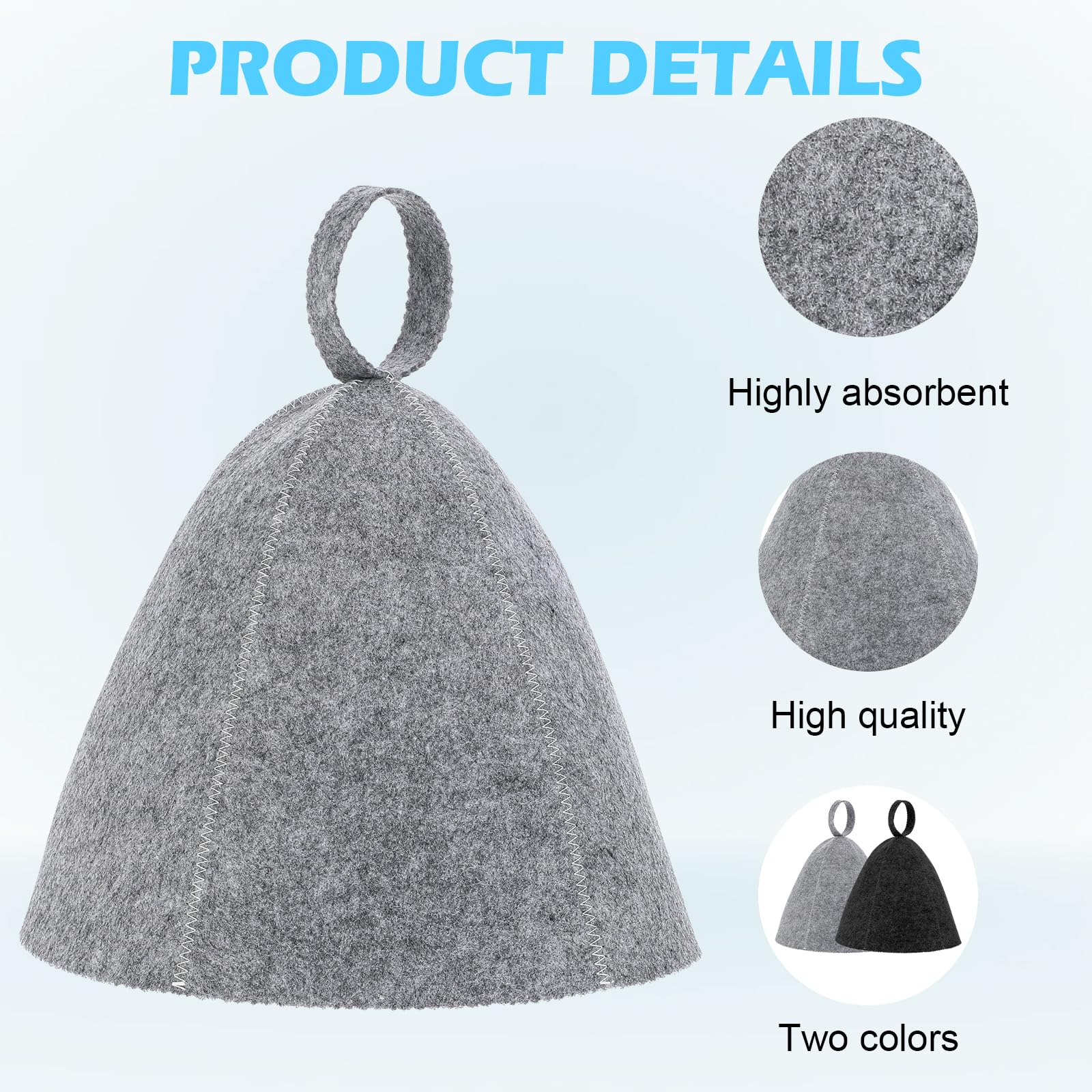 Lot de 2 bonnets de sauna en feutre de laine absorbant - Protection de la tête taille universelle gris noir