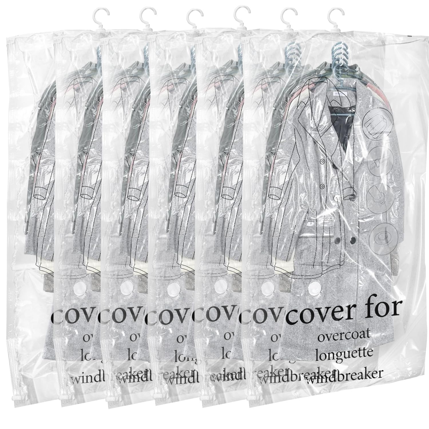 Lot De 5 Sacs Sous Vide à Suspendre Pour Vêtements 135x70 Cm - Gain De Place 80% Avec Crochets - Protection Contre L'humidité Et Les Mites
