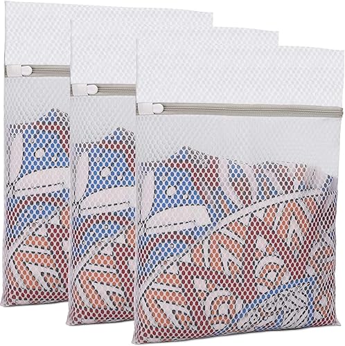 3 bolsas de lavandería duraderas de malla de panal de abeja, bolsas reutilizables para lavar a máquina para prendas delicadas de 12 x 16 pulgadas (3