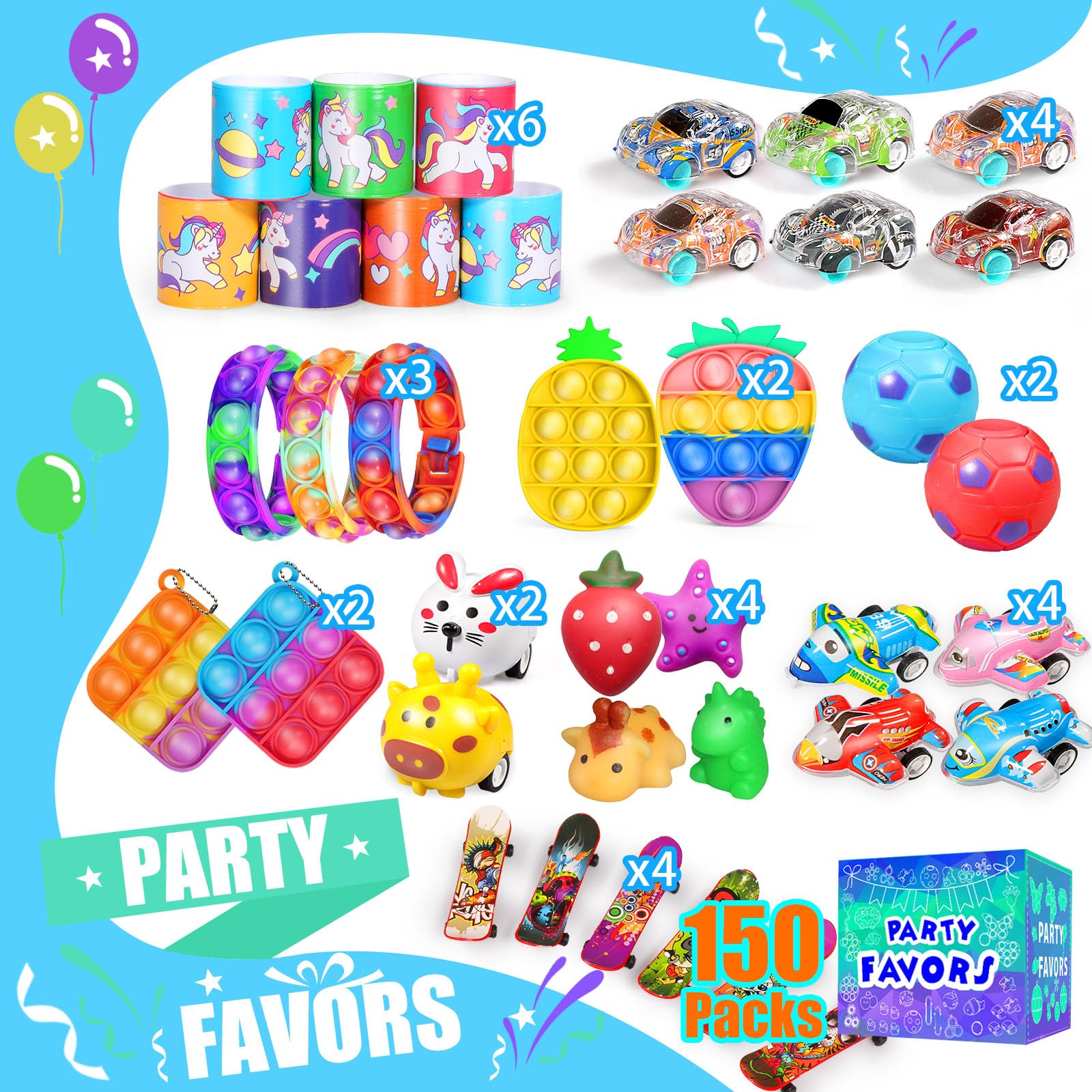 Party Favors for Kids 8-12 4-8, 150-Pack Fidget Toys Bulk, Treasure Box Toys for Classroom, Stocking Stuffers Goodie Bags, Classroom Prizes, Birthday Holiday for Boys Girls