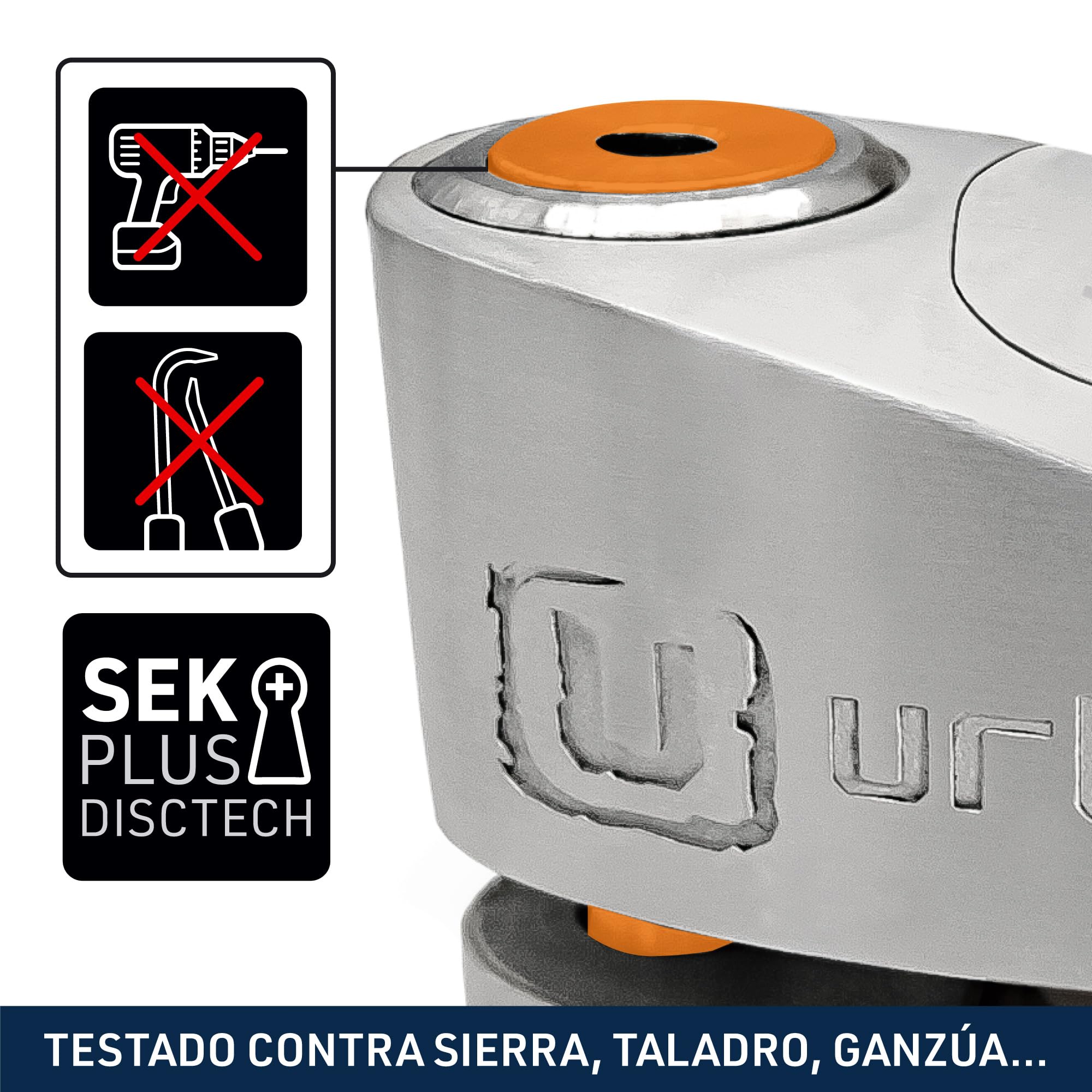 URBAN UR910S Candado Moto Disco Sin o con Alarma X2-ON 120dB, Alta Seguridad Homologado Sra, Doble Cierre 10mm Anti-Sierra, Acero Inoxidable, Pila CR2 Larga Duración, Bloqueo Pinza Antirrobo Scooter