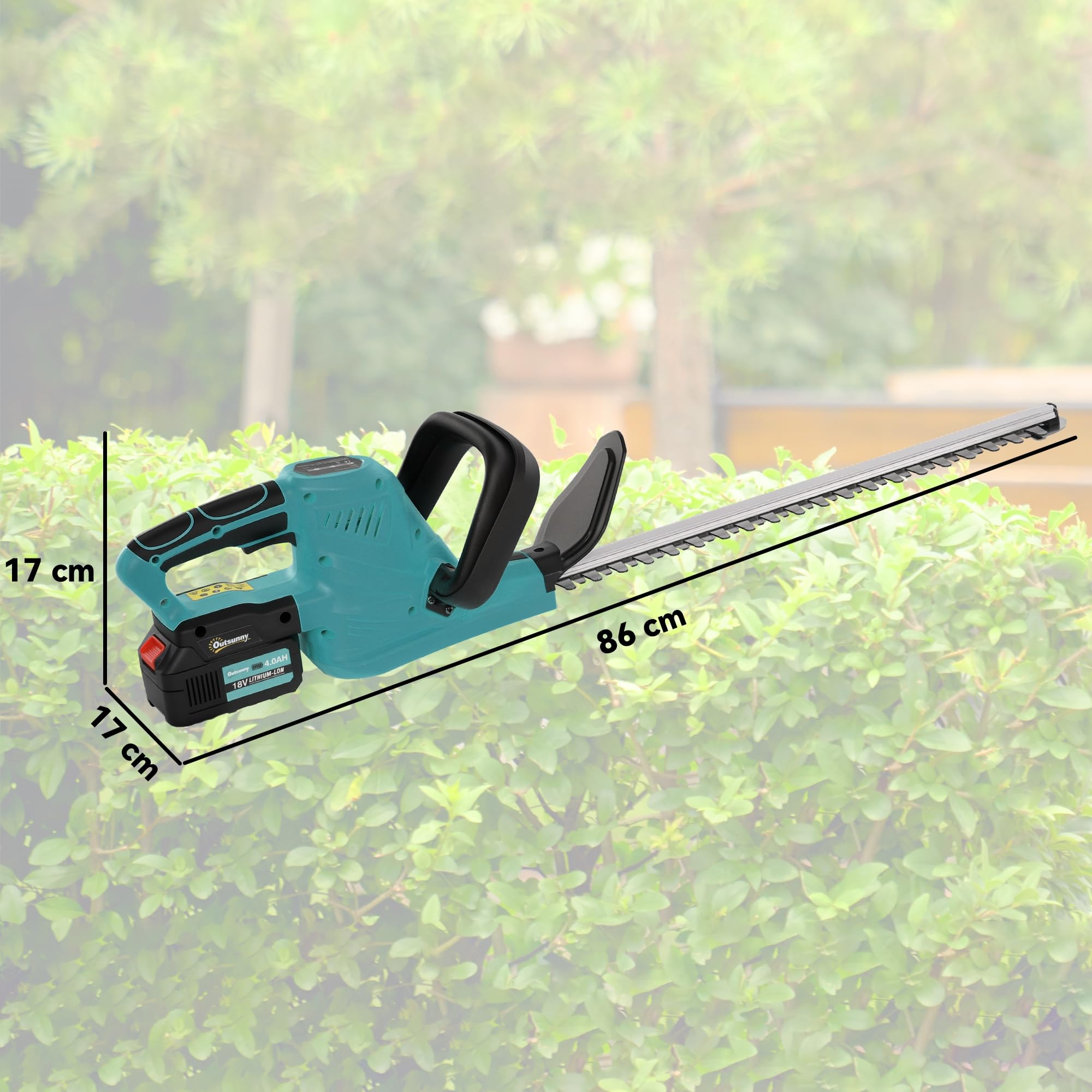 Outsunny Tijeras Cortasetos Eléctrico Cortasetos Batería 18V con 2 Baterías de 4000mAh, Longitud de Cuchilla de 51 cm, Motor sin Escobillas y Cargador para Setos Césped Azul