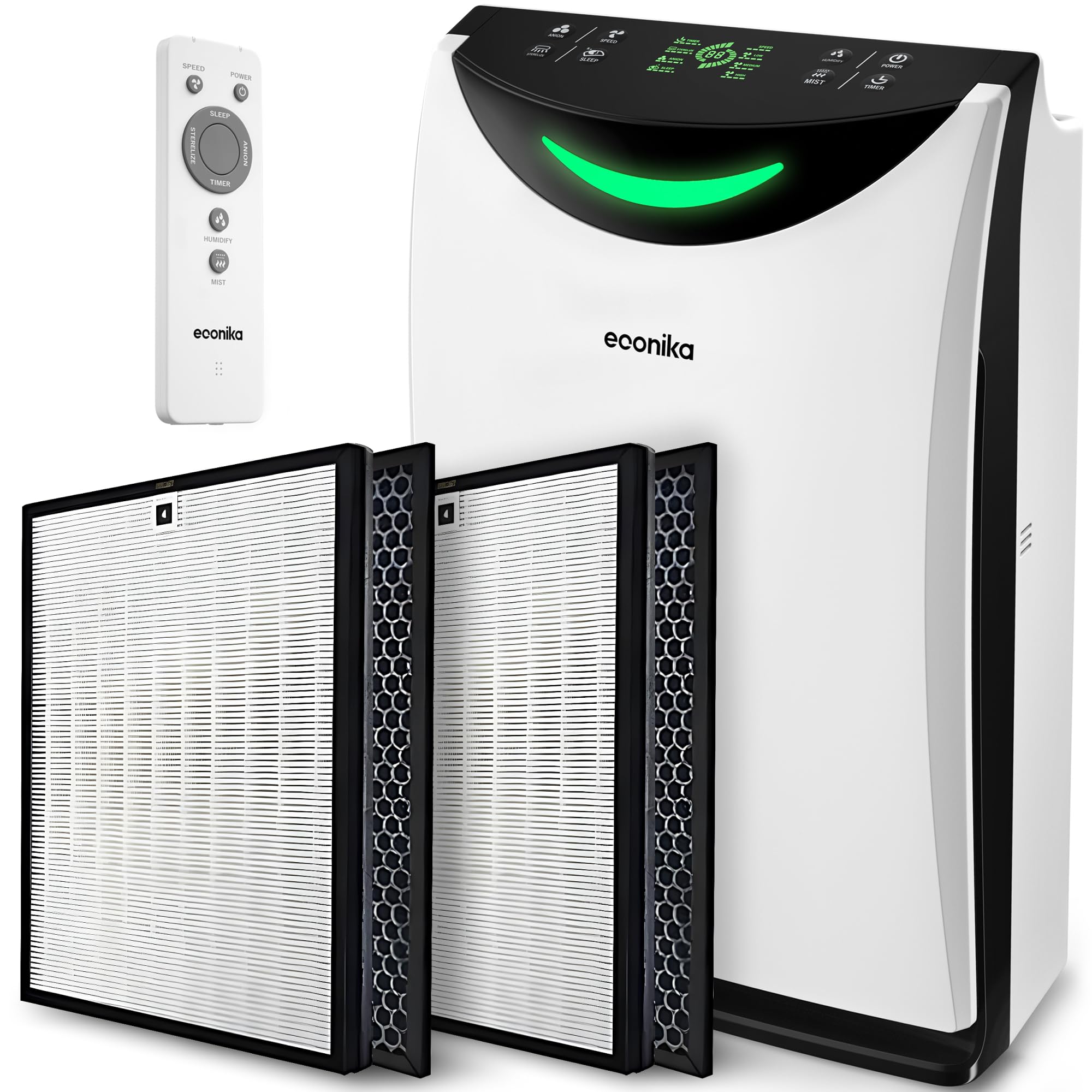 2 Spare Filters Set 4 in 1 Air Purifier Humidifier Ionizer UV Light Combo for Home Large Room