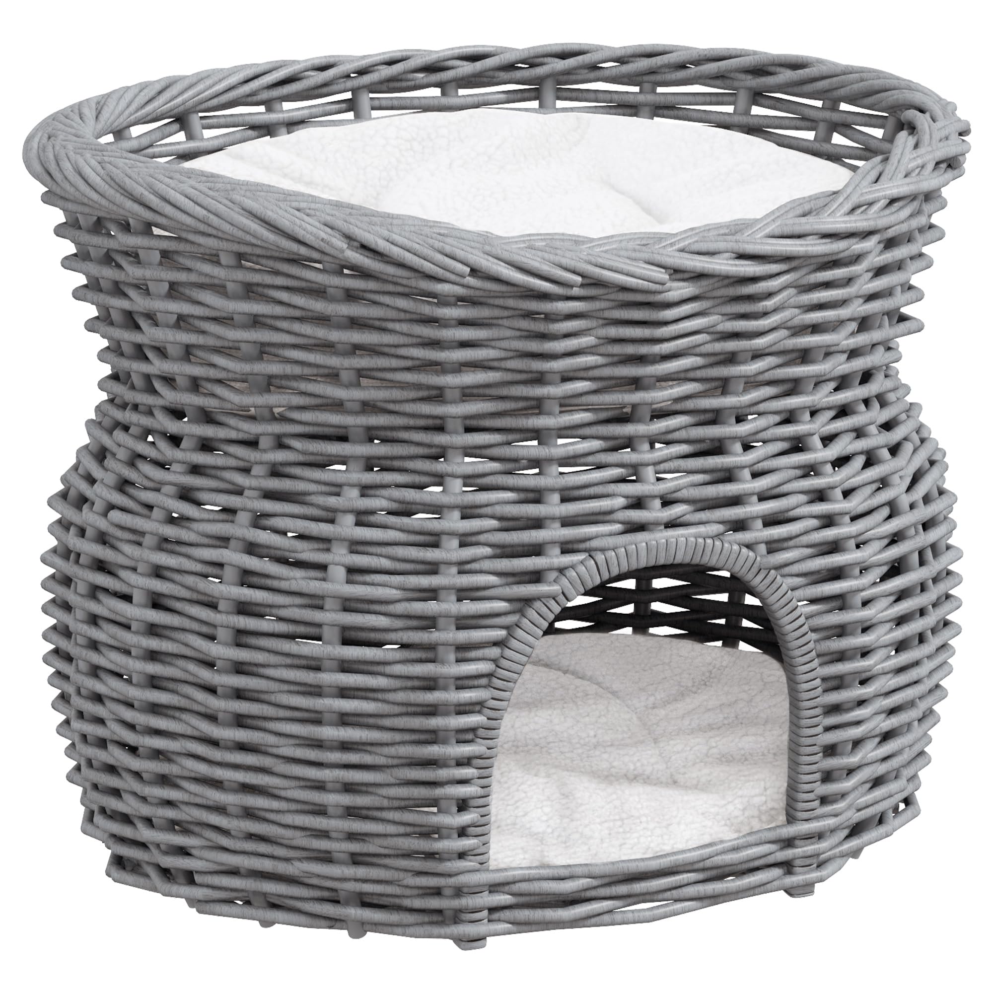 Pawhut Tier Wicker Cat House Elevated Pet Bed Basket