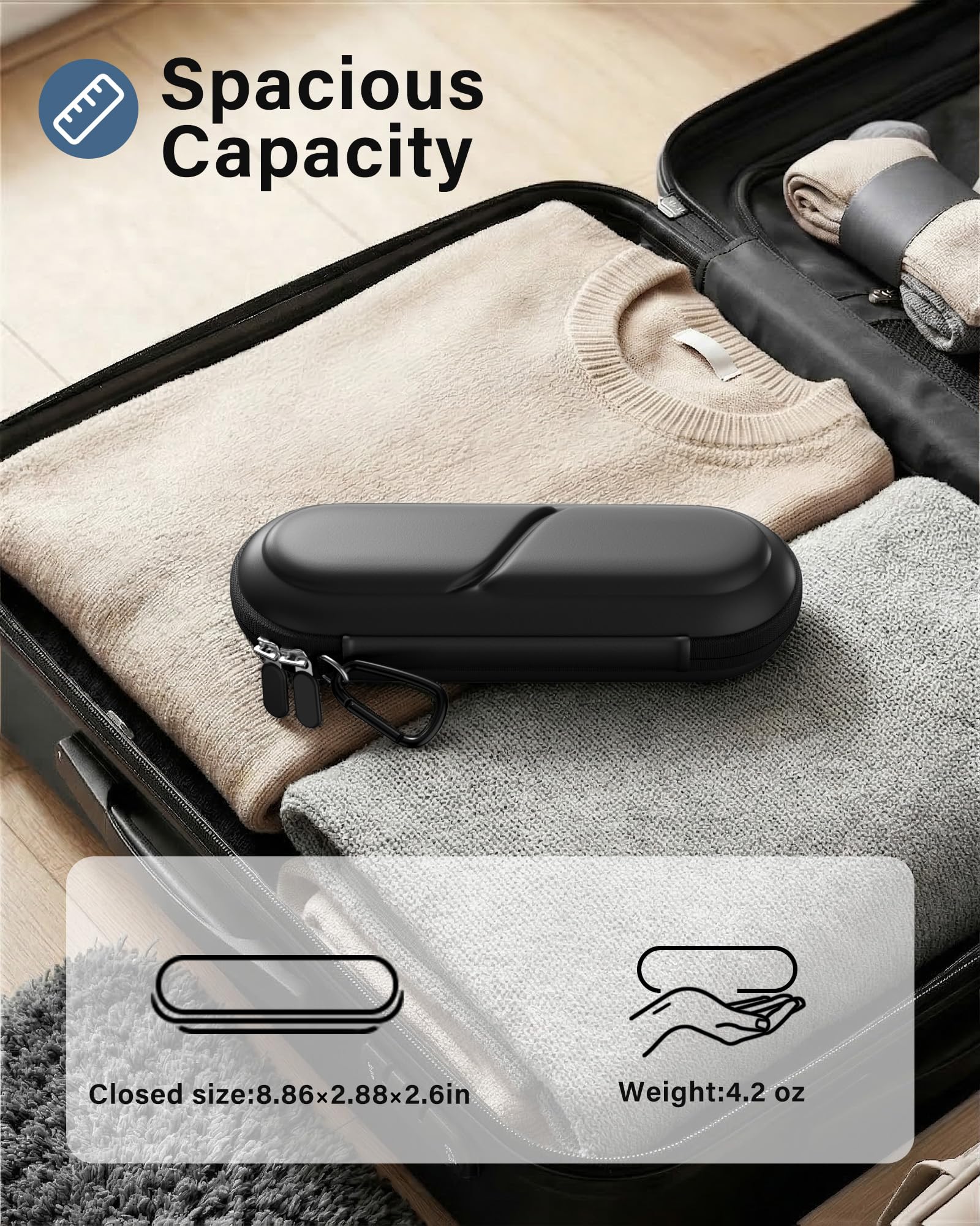 ProCase 歯ブラシケース 携帯用 コンパクトな旅行用 EVA製 Oral-B Philips対応 - ブラック | 電動歯ブラシケース,アクセサリー収納付き,多機能,軽量,耐久性,持ち運び便利,出張や旅行に