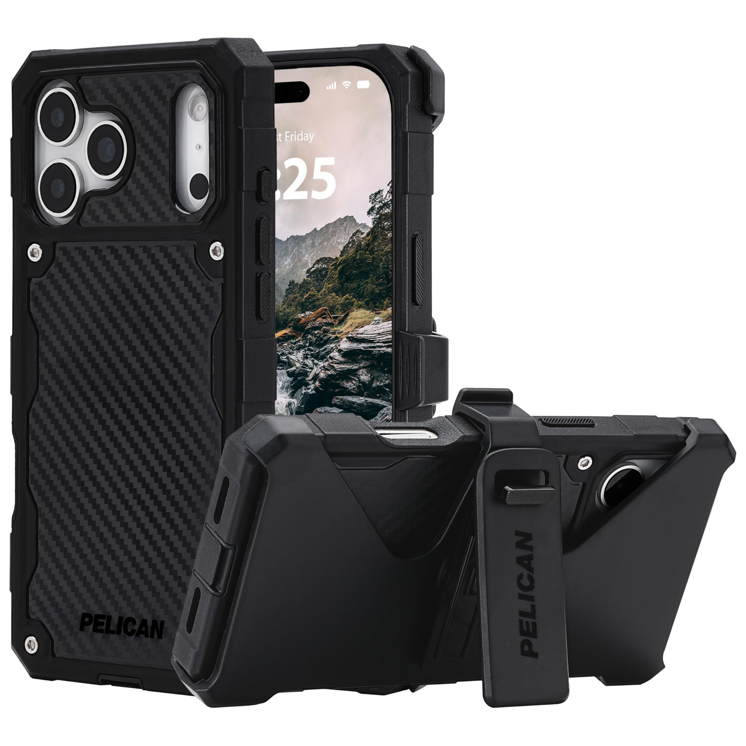 Pelican Shield iPhone 17 Pro Max Case [Compatible with MagSafe] Rugged Phone Case w/ 21ft Military-Grade Drop Protection - Heavy Duty Phone Cover w/Belt Clip Holster for iPhone 17 Pro Max - Carbon