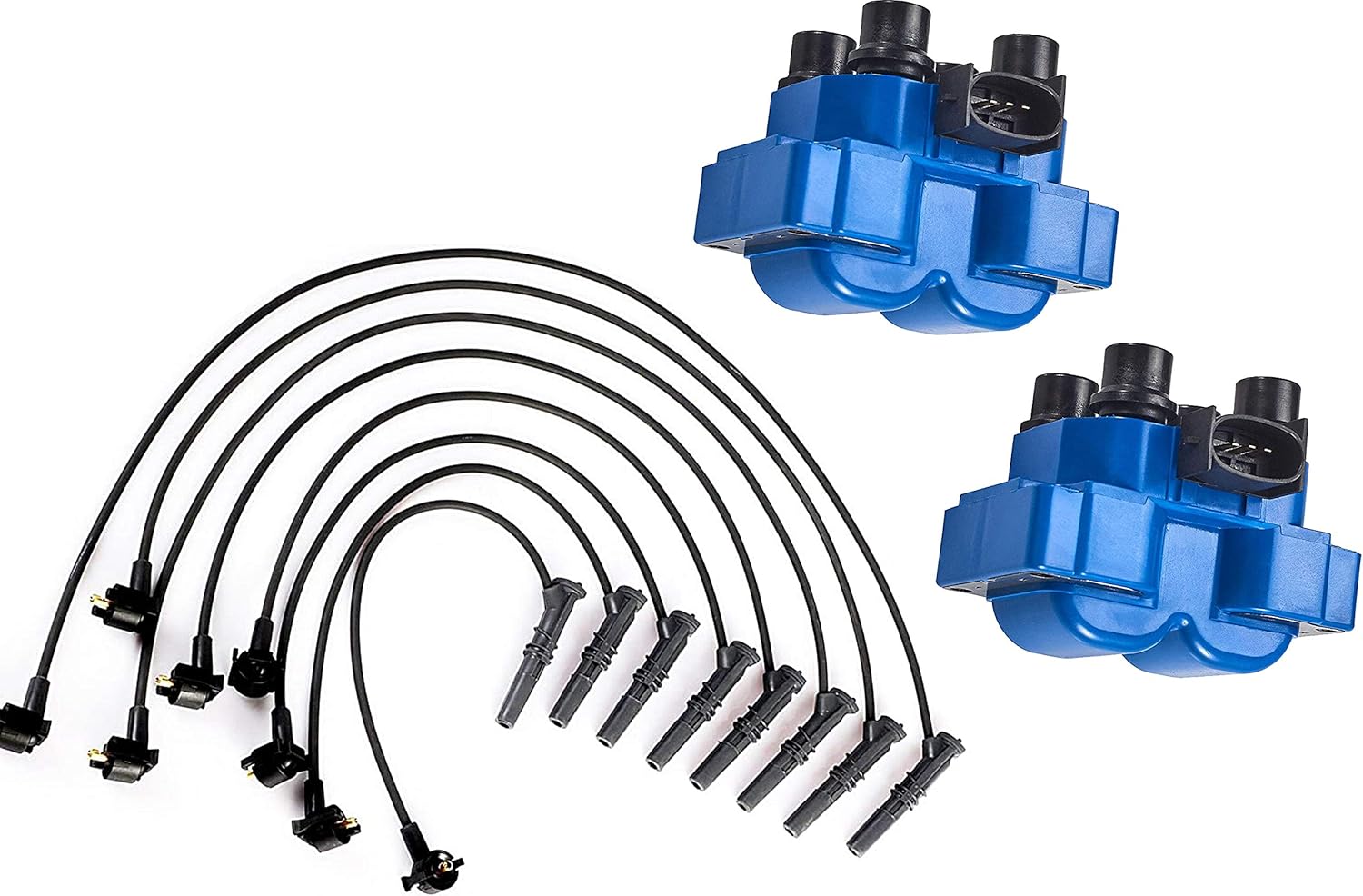 ENA Set of 2 Professional Ignition Coil and Wire Set Compatible with Mercury Ford 1996 1997 Grand Marquis 4.6L 1997 1998 Expedition 4.6L 1997 1998 1999 F-150 4.6L
