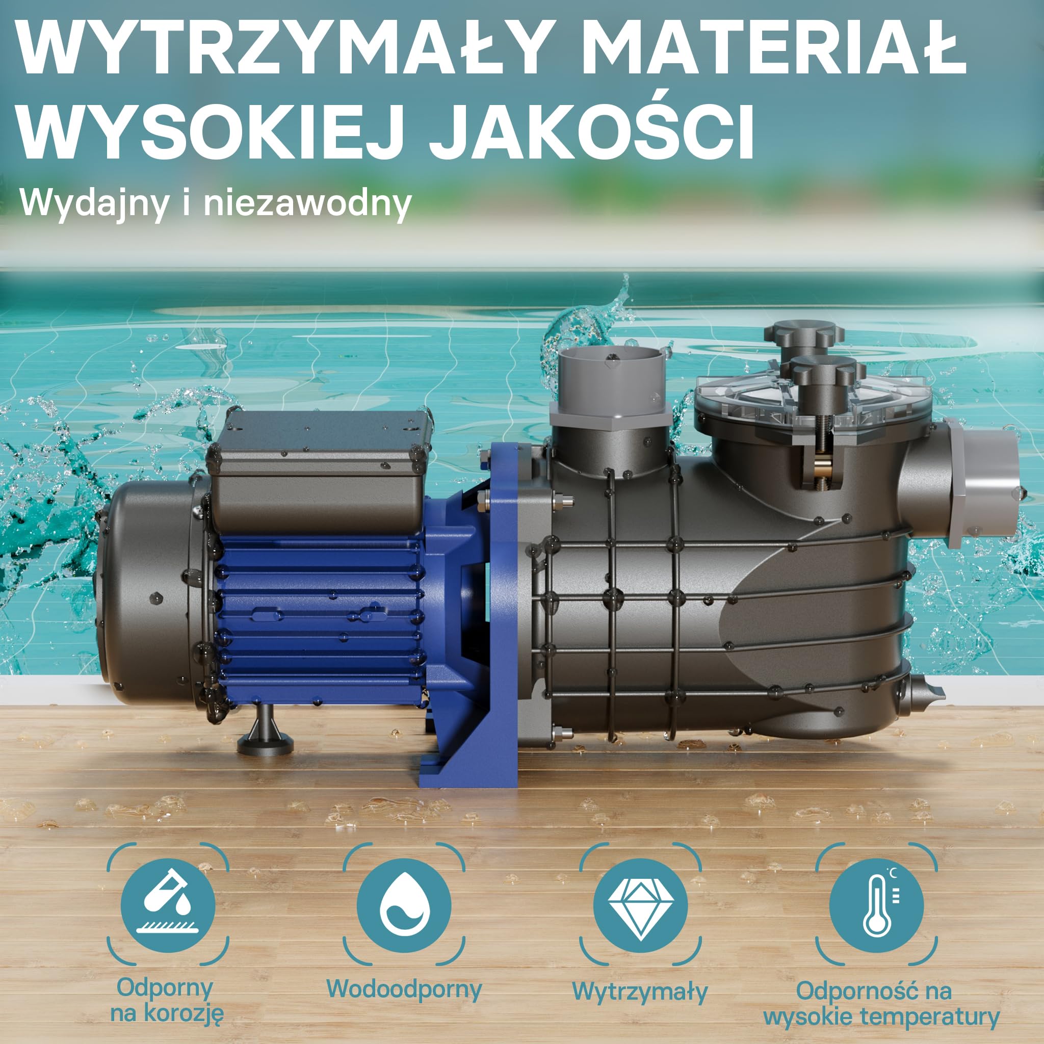 WilTec Pompa basenowa 10800 l/h, 180 W cicha pompa filtrująca i cyrkulacyjna, skuteczna pompa wodna do basenu, trwała i antykorozyjna konstrukcja