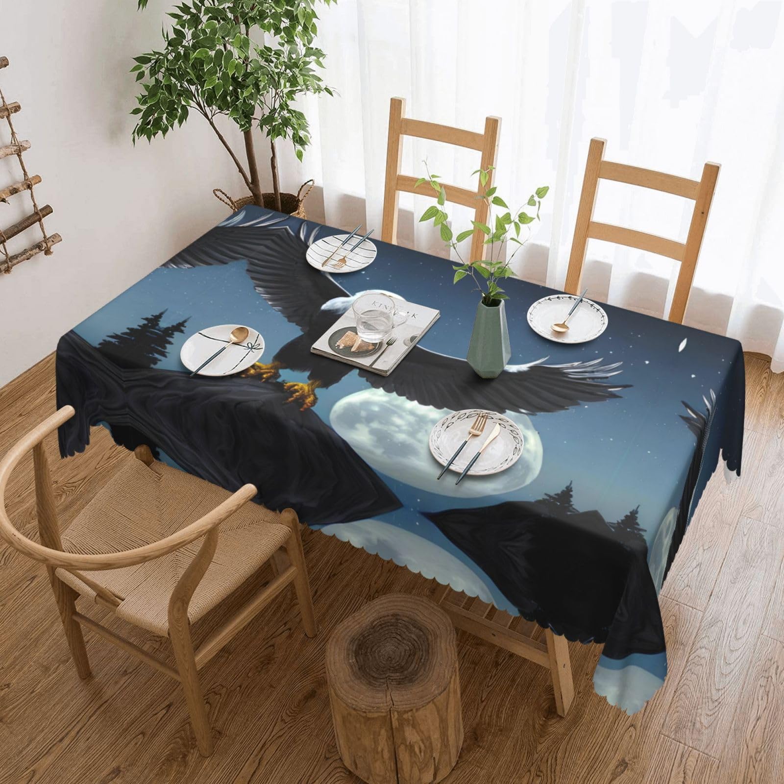 HLBSDM Eagle Under The Stars Square Lace Tablecloth, 54x72 Inch Restaurant Decorative Tablecloth, Party Banquet Indoor and Outdoor Universal Tablecloth
