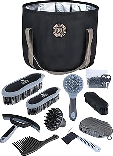 Harrison Howard Horse Grooming Kit 9-Piece Equine Care Series Horse Brush Sets with Organizer Tote Bag Black