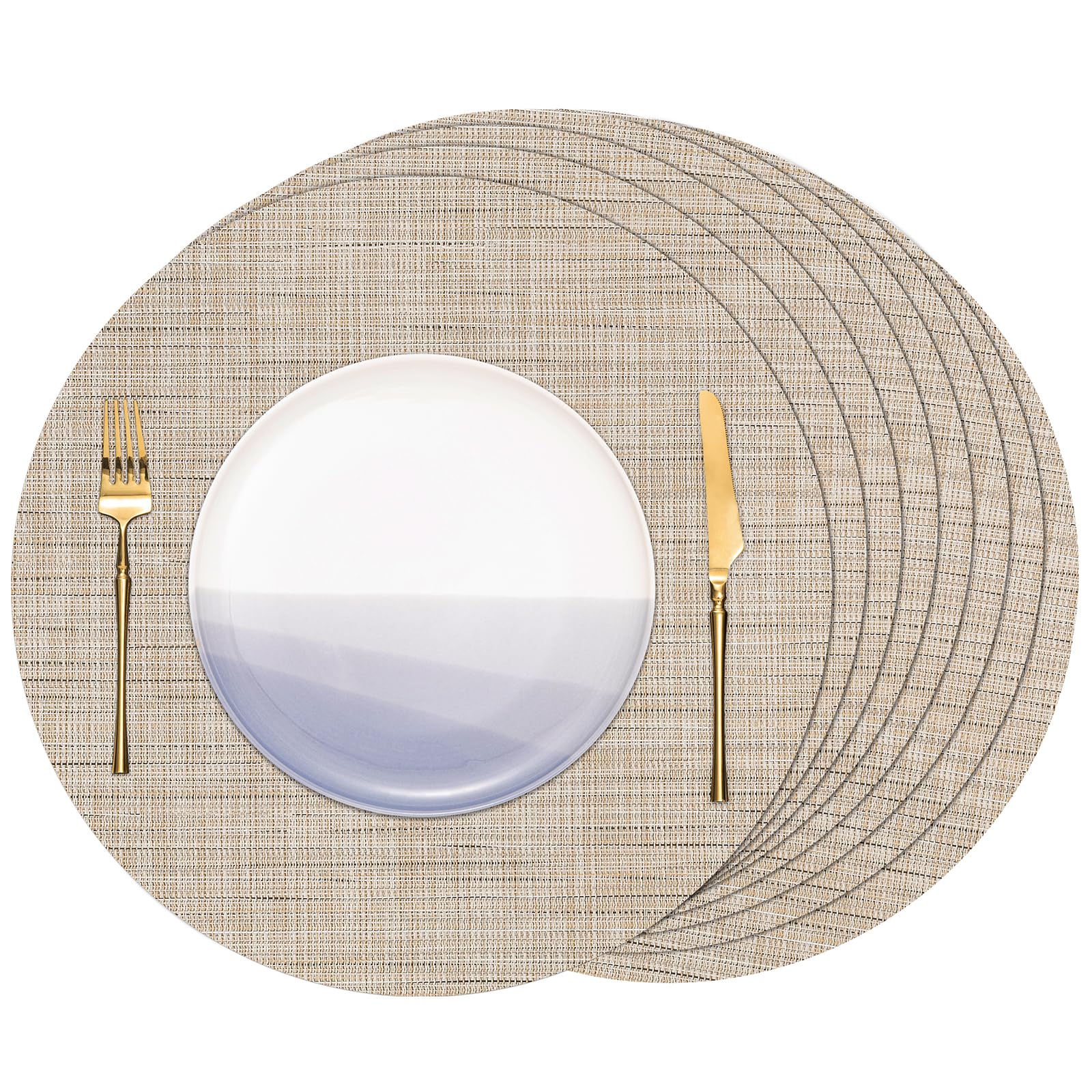 Banchif Tischsets Rund, Tischsets Abwaschbar 6er Set Platzdeckchen PVC Rund rutschfest Platzsets Abwischbar Tischsets Gewebte Platzdeckchen Vinyl Platzsets Durchmesser 38cm