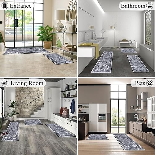 Miniatura 3 de Vaukki Juego de 3 tapetes de cocina bohemios, lavables para piso, antideslizantes, suaves, vintage, para cocina, cuarto de servicio y pasillo