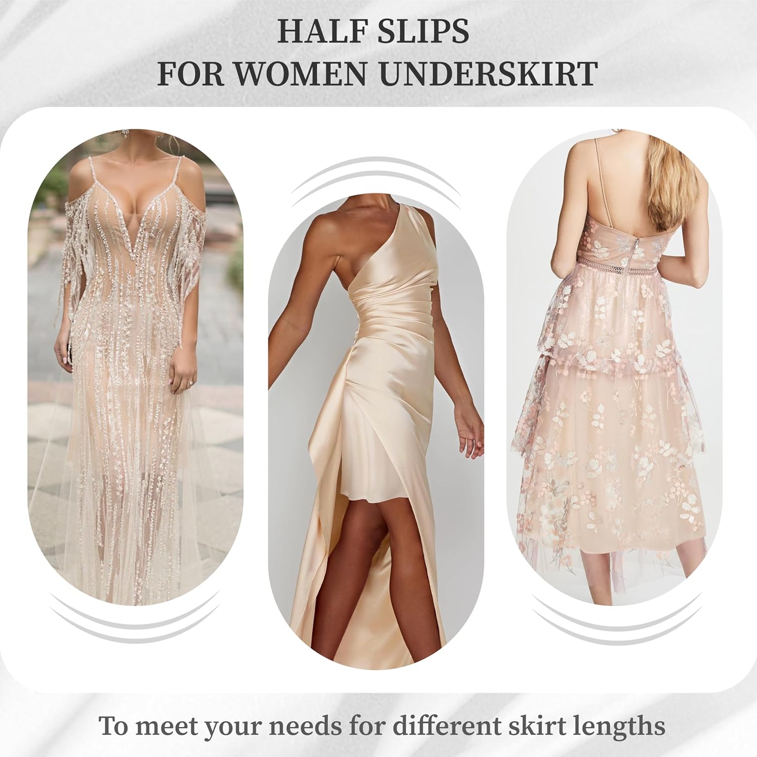 Coucoland Half Slips for Under Dresses - 3 Pieces Shirt Extenders Elastic Waist Underskirt Comfortable Adjustable Half Slip - Image 5