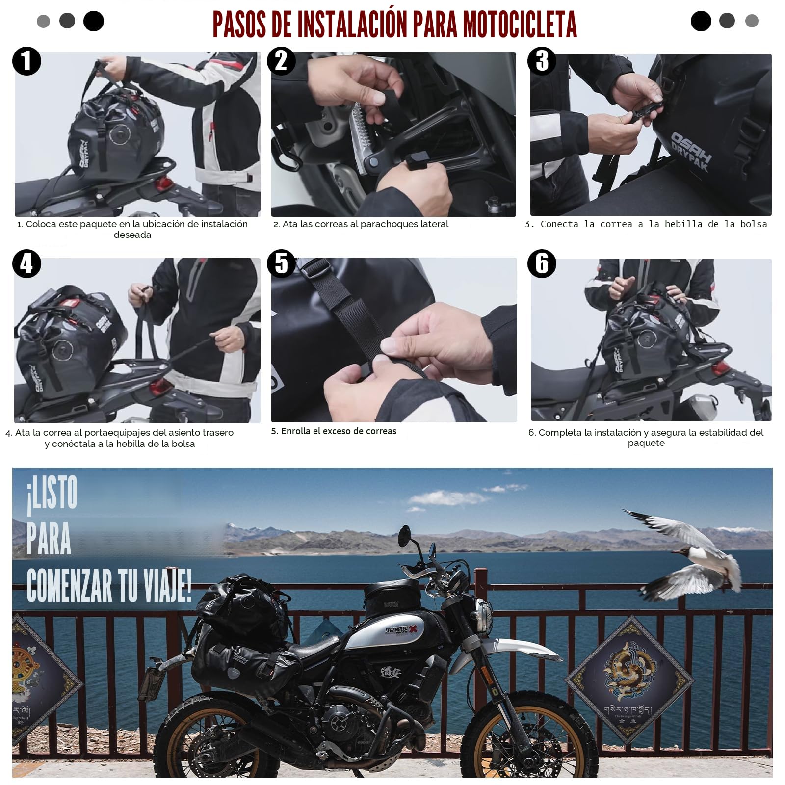 Torro Bolsa Seca Impermeable 60L para Motocicleta Ciclismo Camping