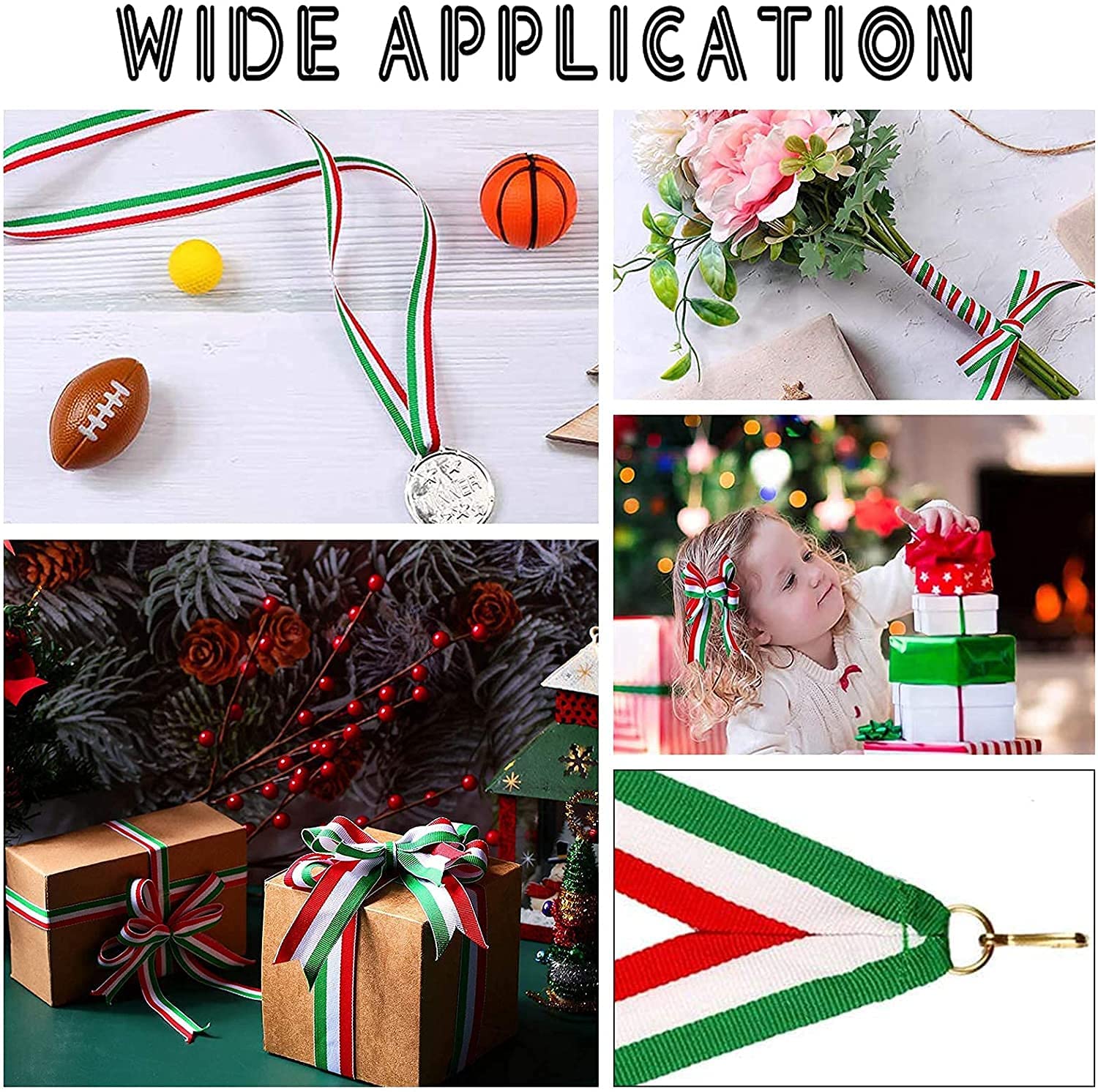 PH PandaHall 50 Yards 1 Inch Red White Green Stripes Ribbon Grosgrain Ribbon Italian Flag Patriotic Ribbon Double Face Washable Ribbon for Sports Competitions Gift Packing Christmas Party Decoration