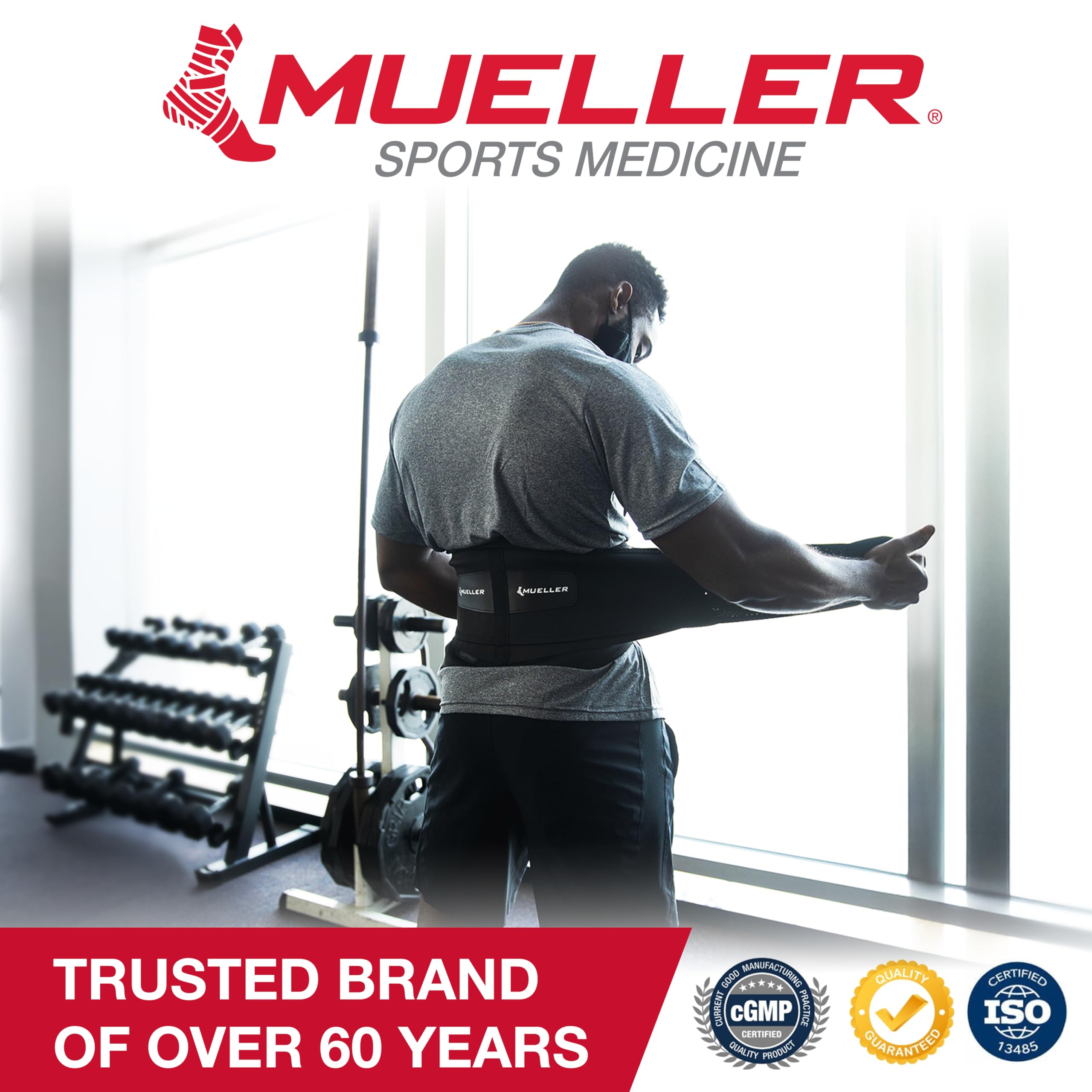 MUELLER Sports Medicine - Soporte lumbar para espalda, alivio del dolor de espalda baja y cinturón de apoyo para hombres y mujeres, negro, pequeño (22-30 pulgadas)