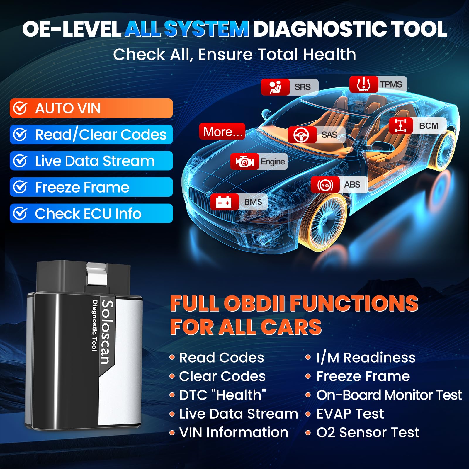 KINGBOLEN Soloscan OBD2 Diagnosegerät für Toyota/für Lexus, Alles System Kfz Diagnosegerät Mit 50+ Reset-Funktion,Bi-direktionale,Aktiver Test,ECU-Codierung, Lebenslanges kostenloses Update