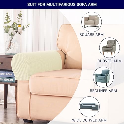 Miniatura 7 de SUBRTEX Fundas elásticas para reposabrazos de elastano para sillas, sofá, sillón, fundas para sofá reclinable con pasadores giratorios, 2 unidades