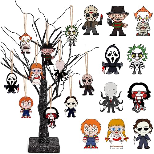 Halloween Decorations - Halloween Ornaments for Tree - 10Pcs Wooden Hanging Horror Movie Characters for Halloween Trees - Scary Halloween Party Decorations