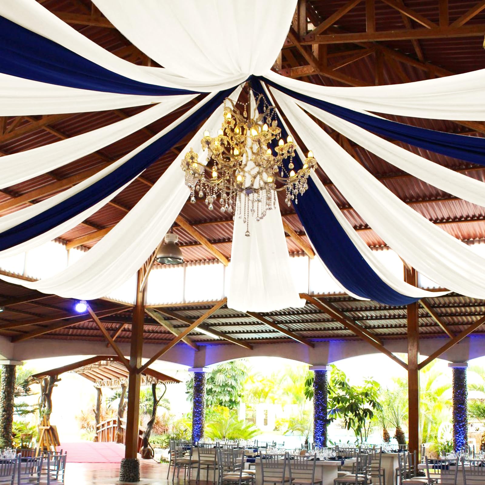 Photo 1 of **A FEW ARE TORN** 8 Panels Ivory Ceiling Drapes for Wedding Ceiling Drapes 5ftx40ft Wedding Arch Draping Fabric Sheer Curtains Voile Chiffon Drapery Draping Decorations for Party Ceremony Stage