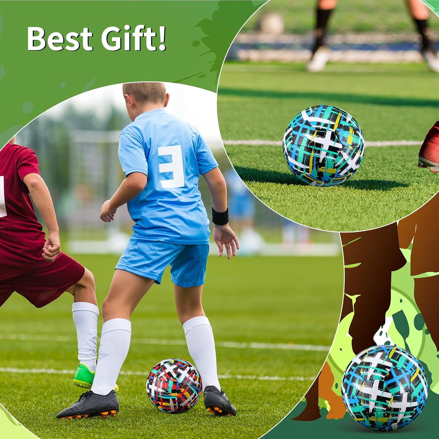 HyDren 2 Pcs Soccer Balls with Pump Official Size Soccer Ball for Game Training Indoor Outdoor Sport Gift for Child Youth Adult Back to School