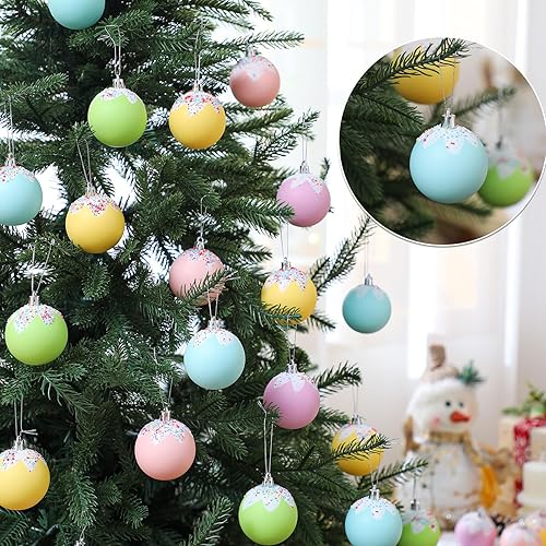 Miniatura 7 de Gejoy 30 Piezas Bolas de Árbol de Navidad Candy Land Adornos de 2.36'' Goteo de Helado Decoraciones de Fiesta Chispitas Bombillas de Navidad en