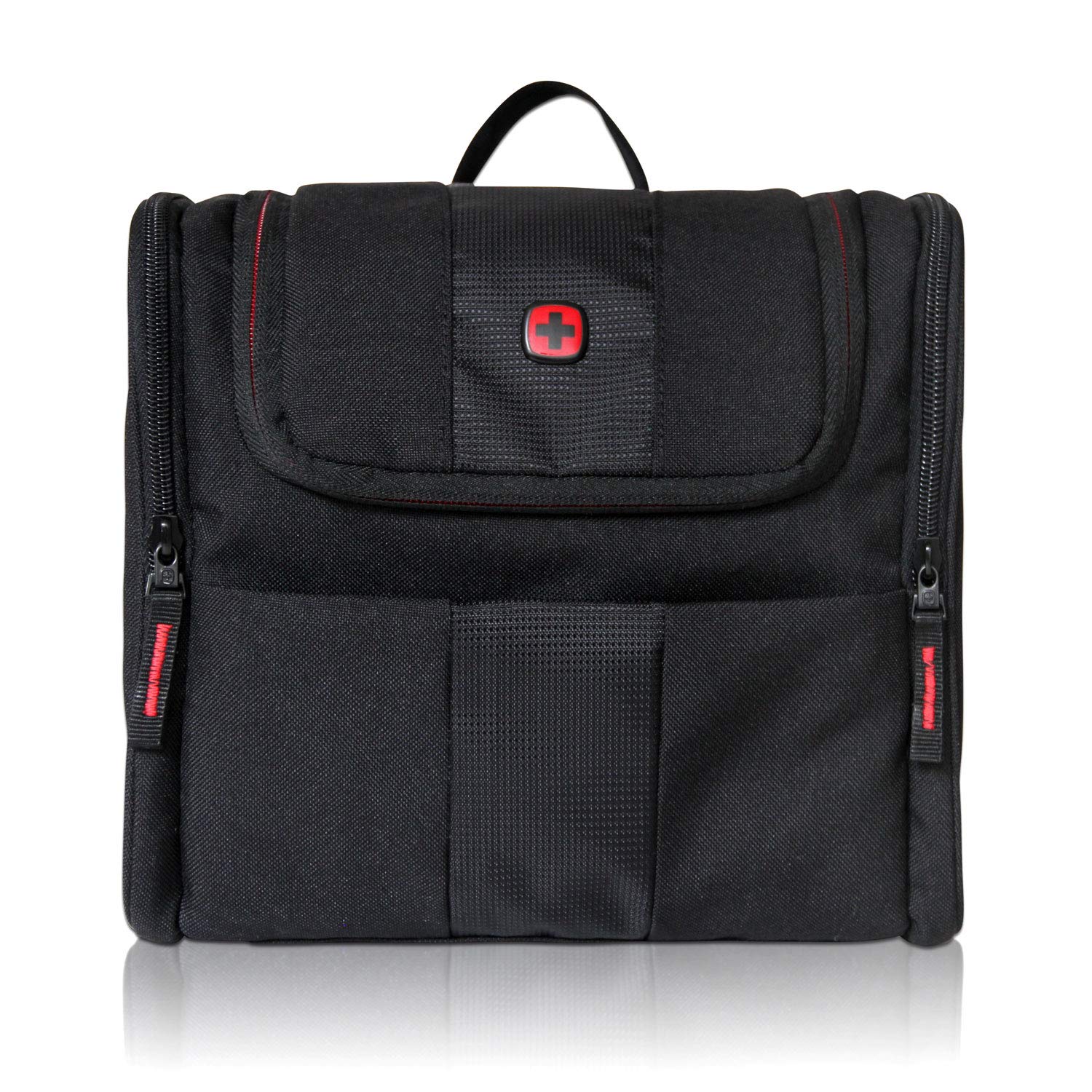 WENGER Beauty case da viaggio da appendere per uomo e donna, grande beauty case da 7 litri, borsa cosmetica con gancio, borsa cosmetica nera con fodera interna grigia