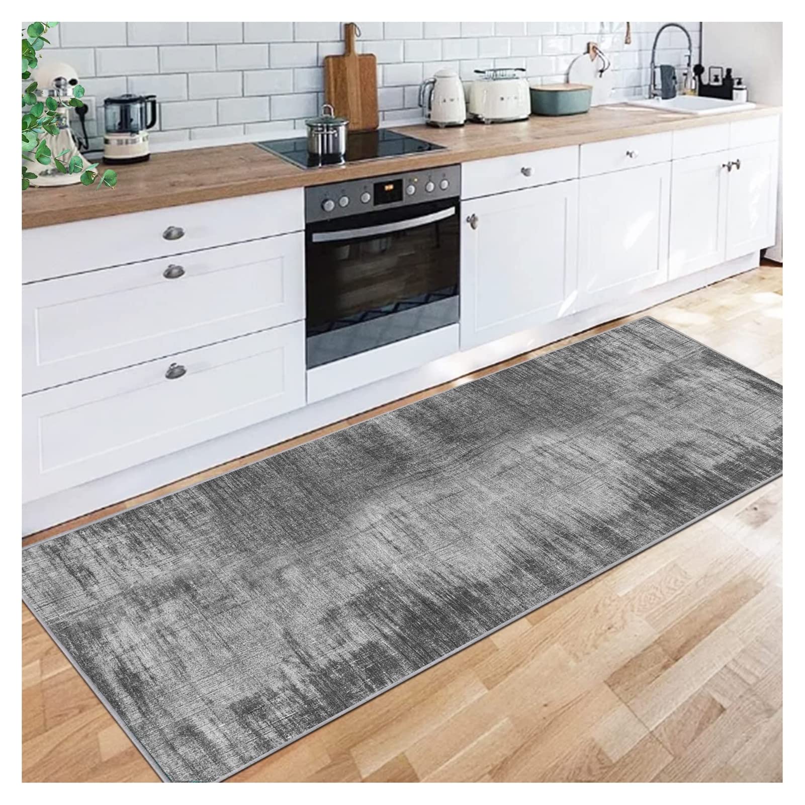 Siunwdiy Abstract Carpet Runner for Hallways Extra Long 80X490CM，Dark Gray Non Slip Washable Runner Rug, Modern Narrow Hallway Carpet for Kitchen Living Room Bedroom Entryway, Durable Floor Mat