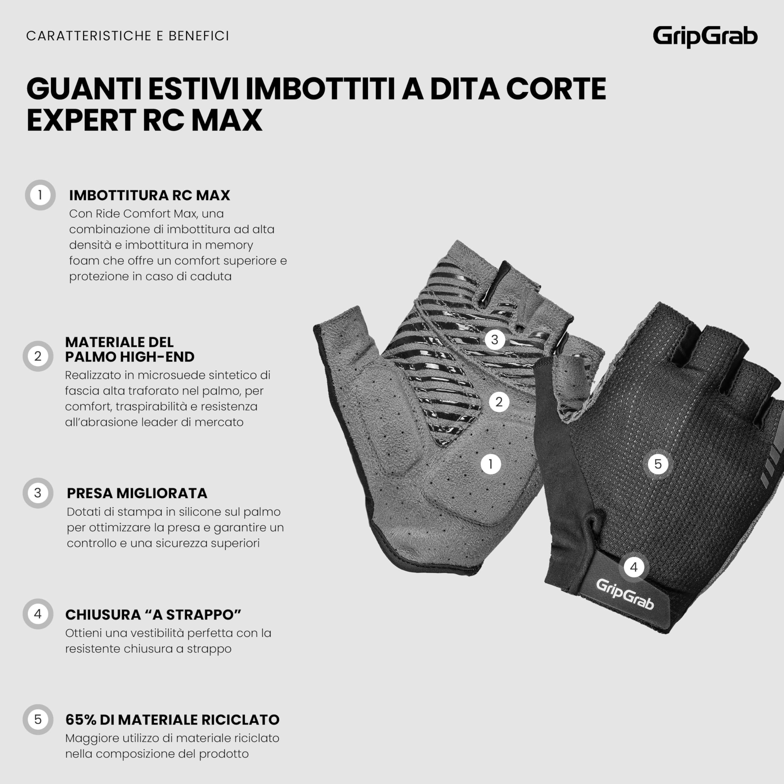 GripGrab Guanti Ciclismo Estivi Expert RC Max Imbottiti Guanti Bici Uomo e Donna Guanti MTB Guanti Bici da Corsa Gravel