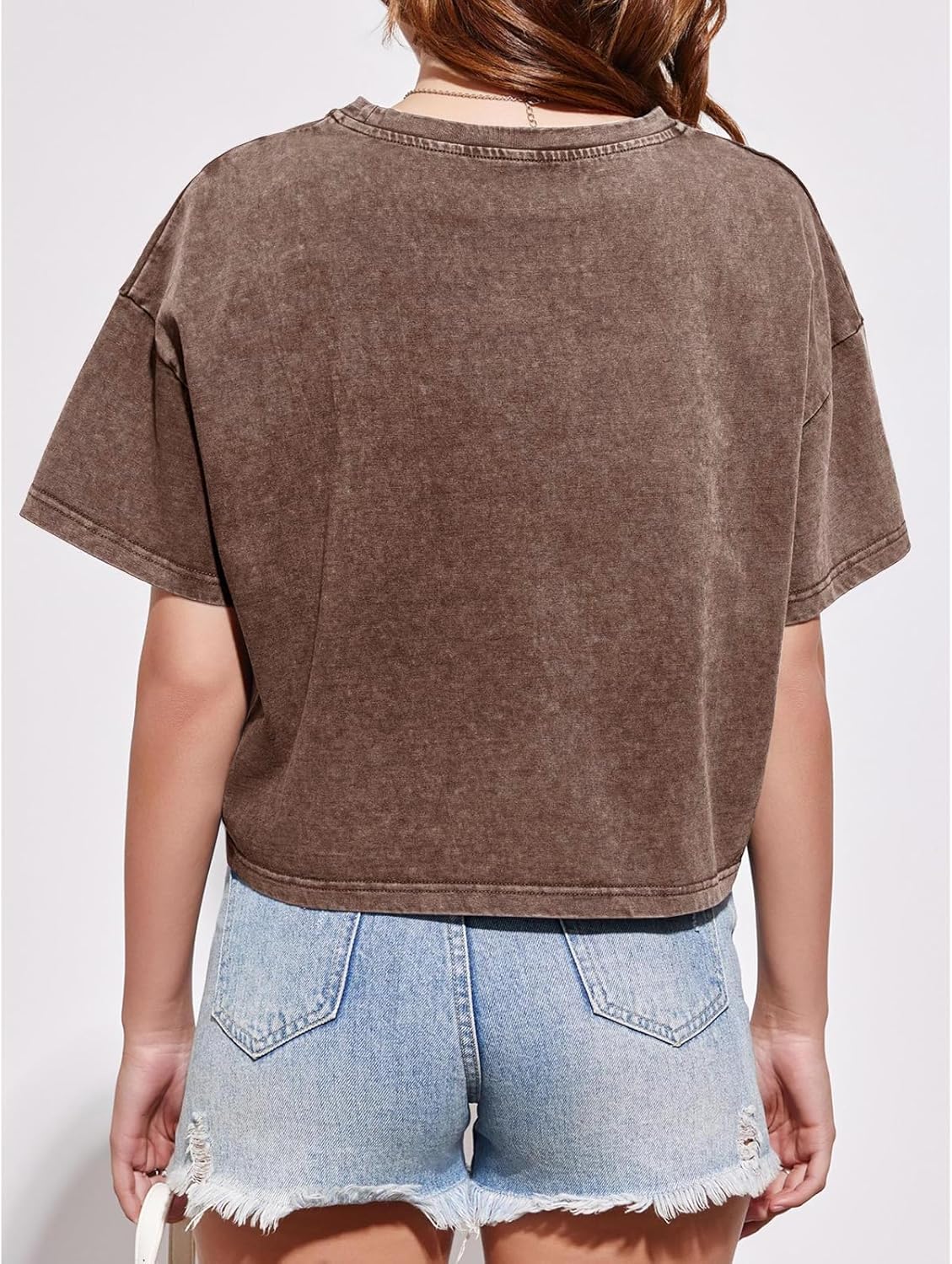 Cotton Loose Crop Tops for Women Acid Wash Cropped T Shirts Trendy Vintage Basic Tees Casual Short Sleeve Tshirt - Image 4