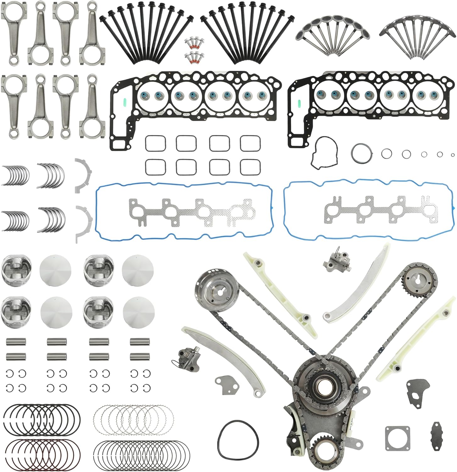 4.7 Engine Rebuild Overhaul Kit Head Gasket Bolt Set Piston Con-Rod Bearing Timing Chain Kit Fit For Dodge Dakota Durango Ram 1500 Jeep Grand Cherokee Mitsubishi 4.7L V8 2004-2007 HS26157PT1 9-0393SX
